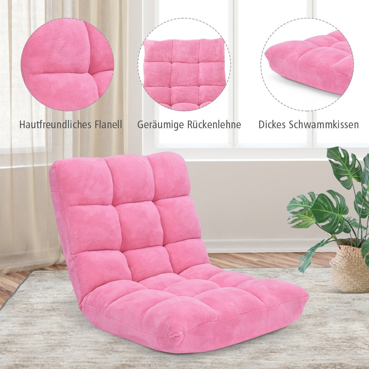 Floor Chair Foldable Lazy Sofa Lazy Tatami Floor Cushion Black/Gray/Coffee Pink