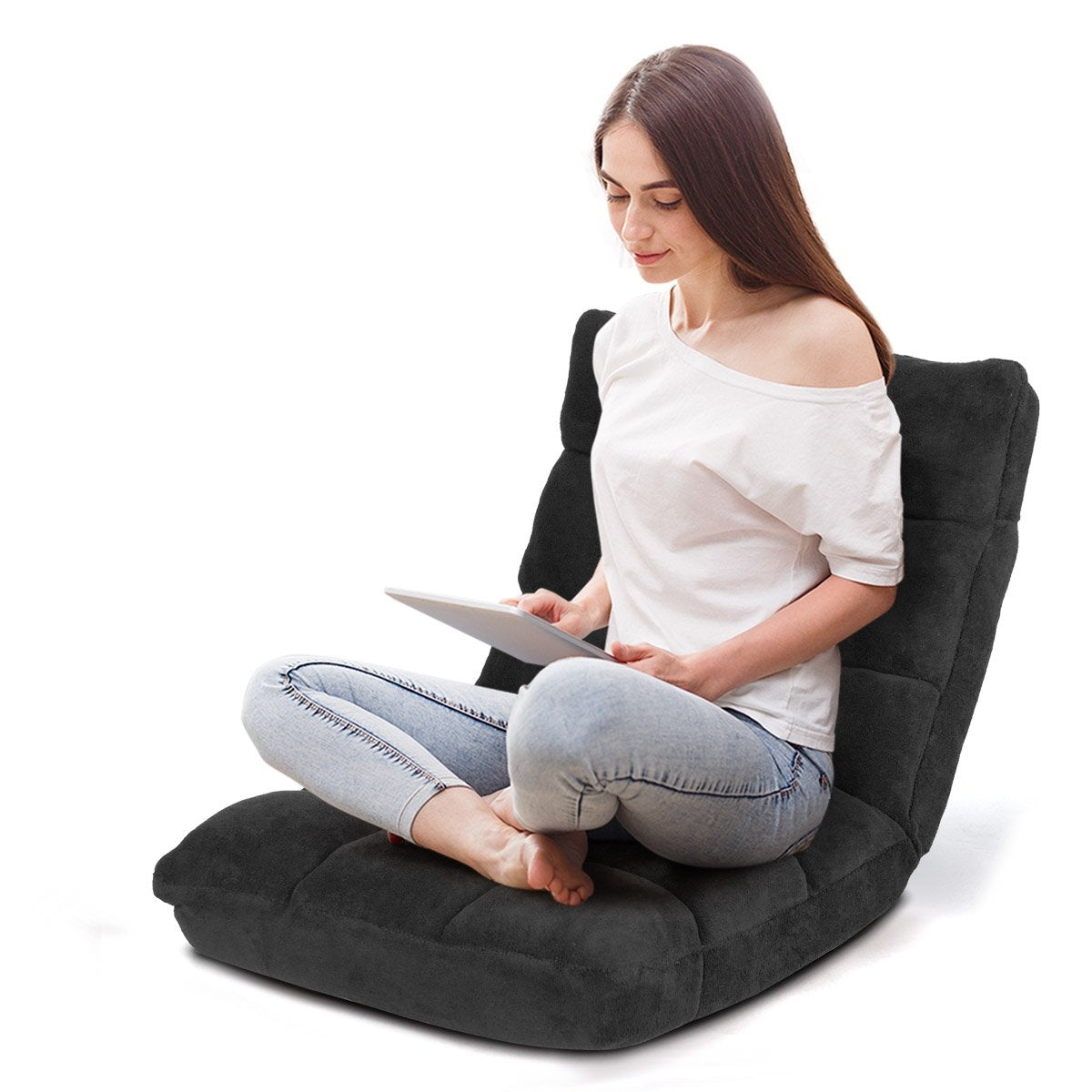 Floor Chair Foldable Lazy Sofa Lazy Tatami Floor Cushion Black/Grey/Coffee Black