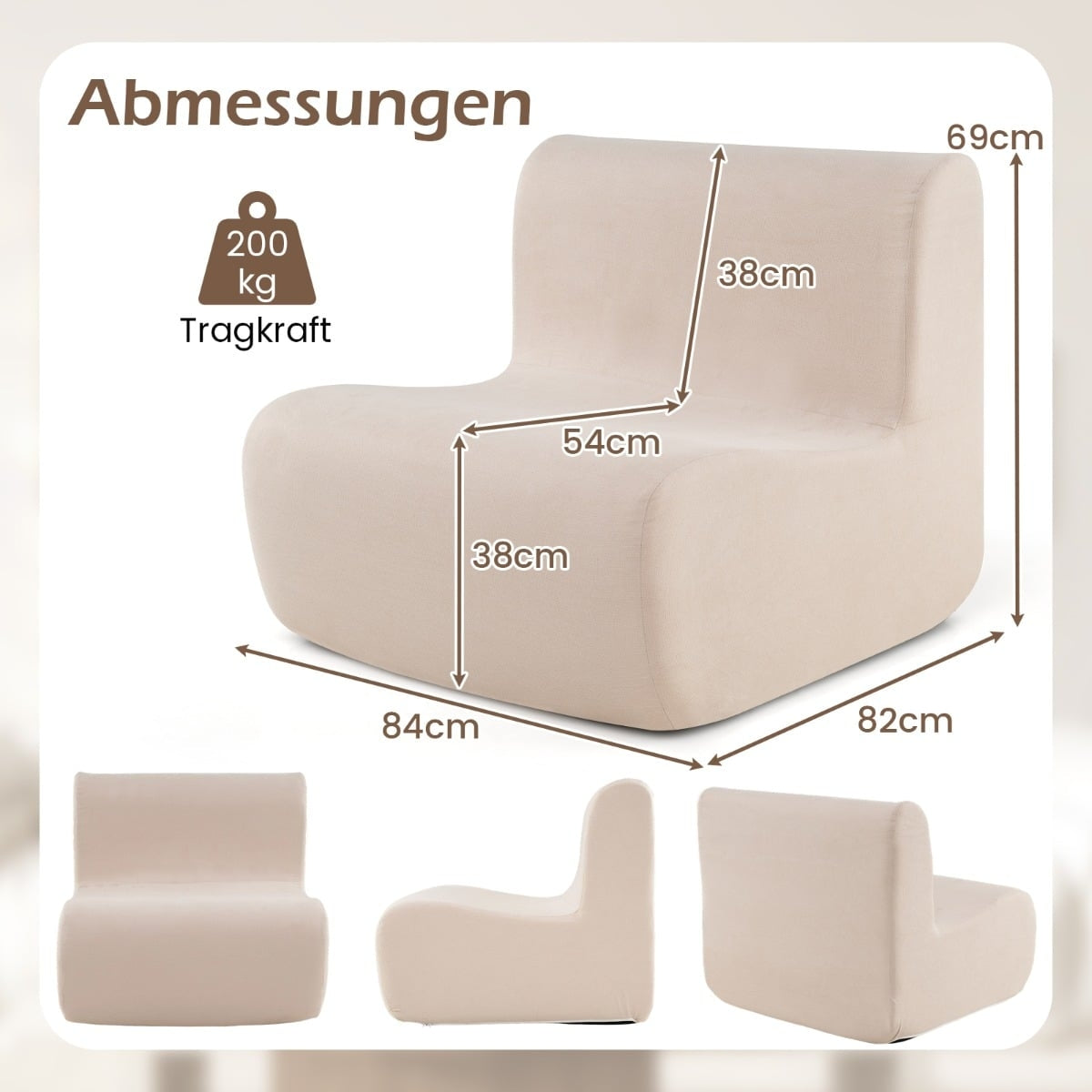 Floor Chair with Backrest, Soft Velvet, Ergonomic Support