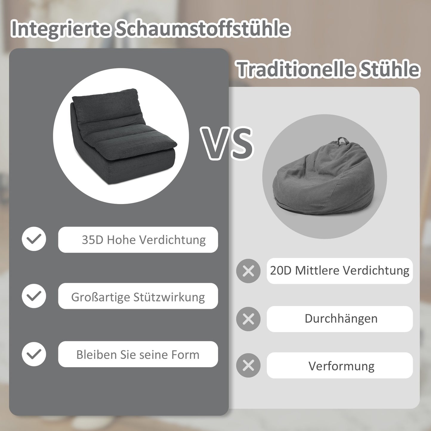 Gray floor chair - Ultra-High Density Foam, washable cover