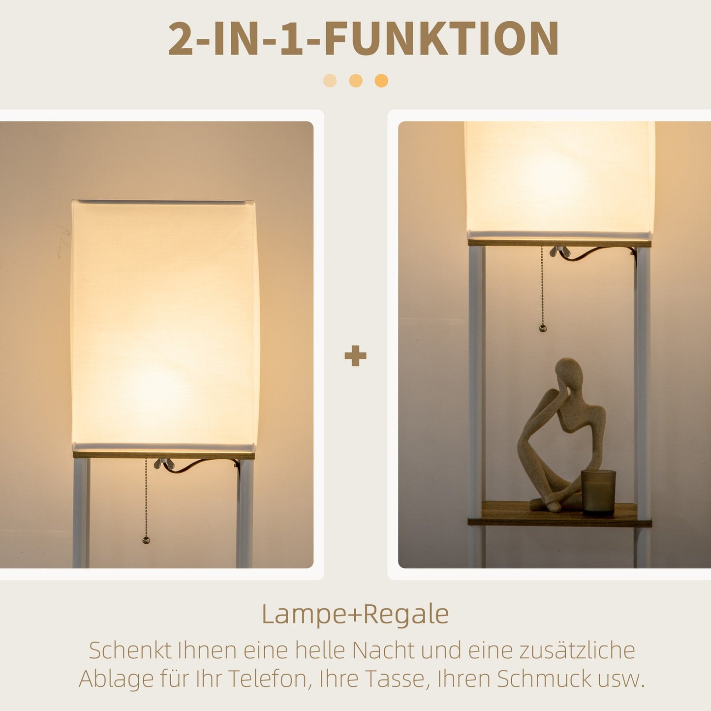 White floor lamp with fabric shade, E27 Socket, 40W