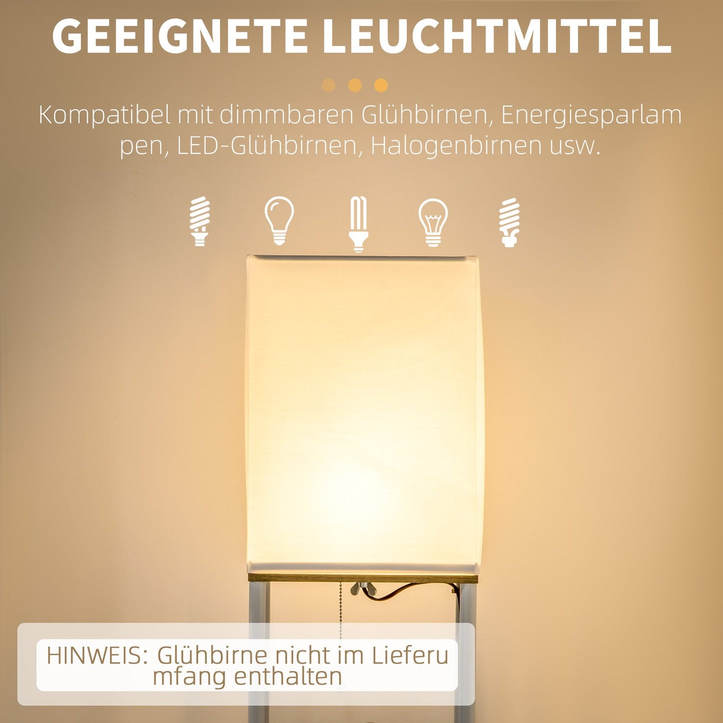 White floor lamp with fabric shade, E27 Socket, 40W