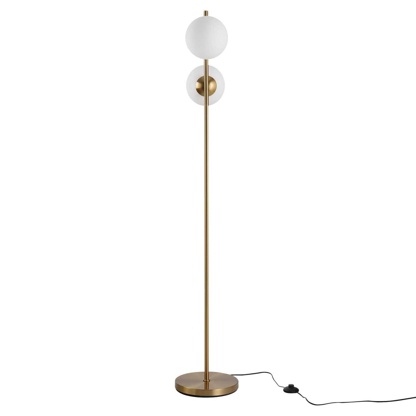 Floor lamp with 2-part glass shade - steel & glass, golden