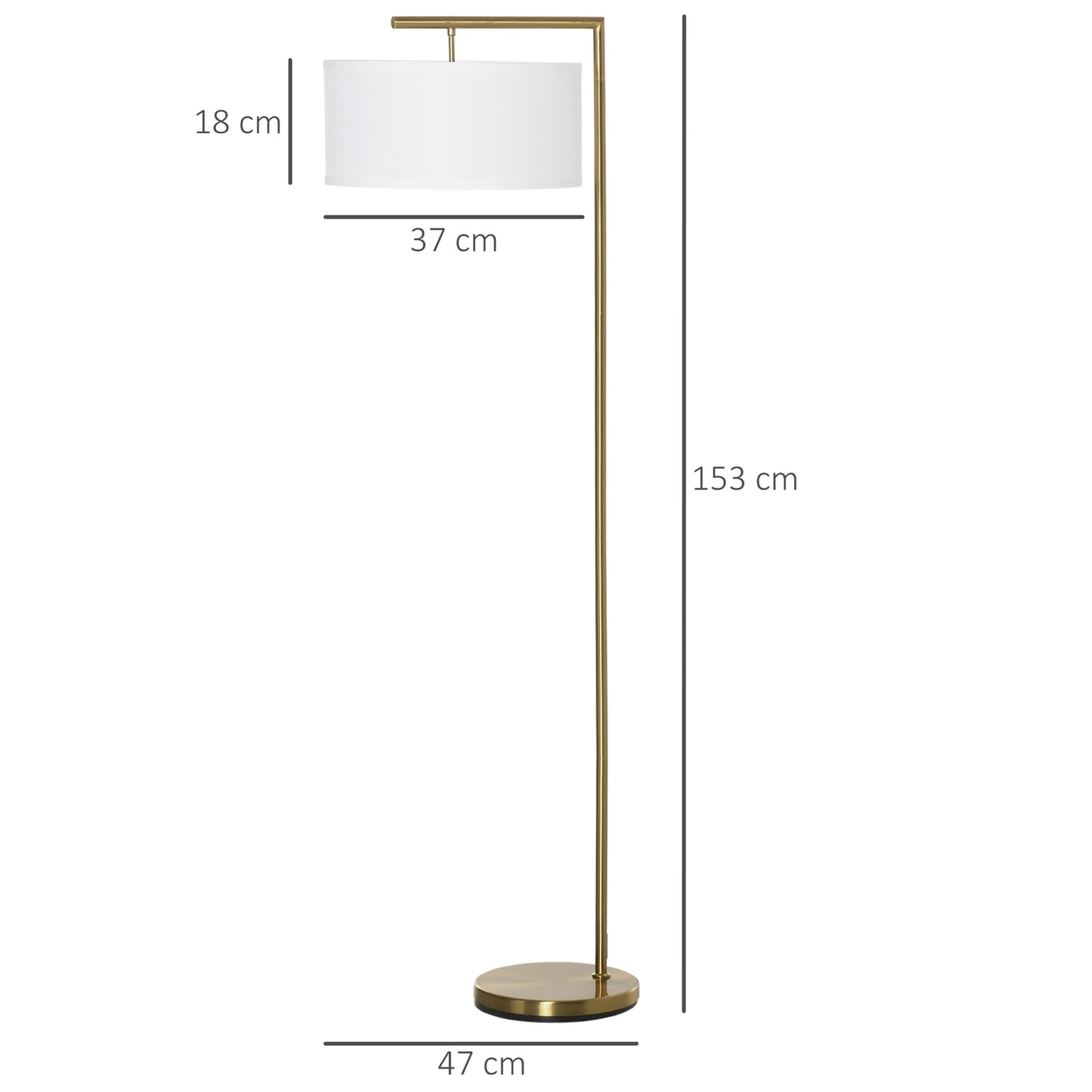 Gold & white floor lamp, E27 Base - steel & linen, 153cm