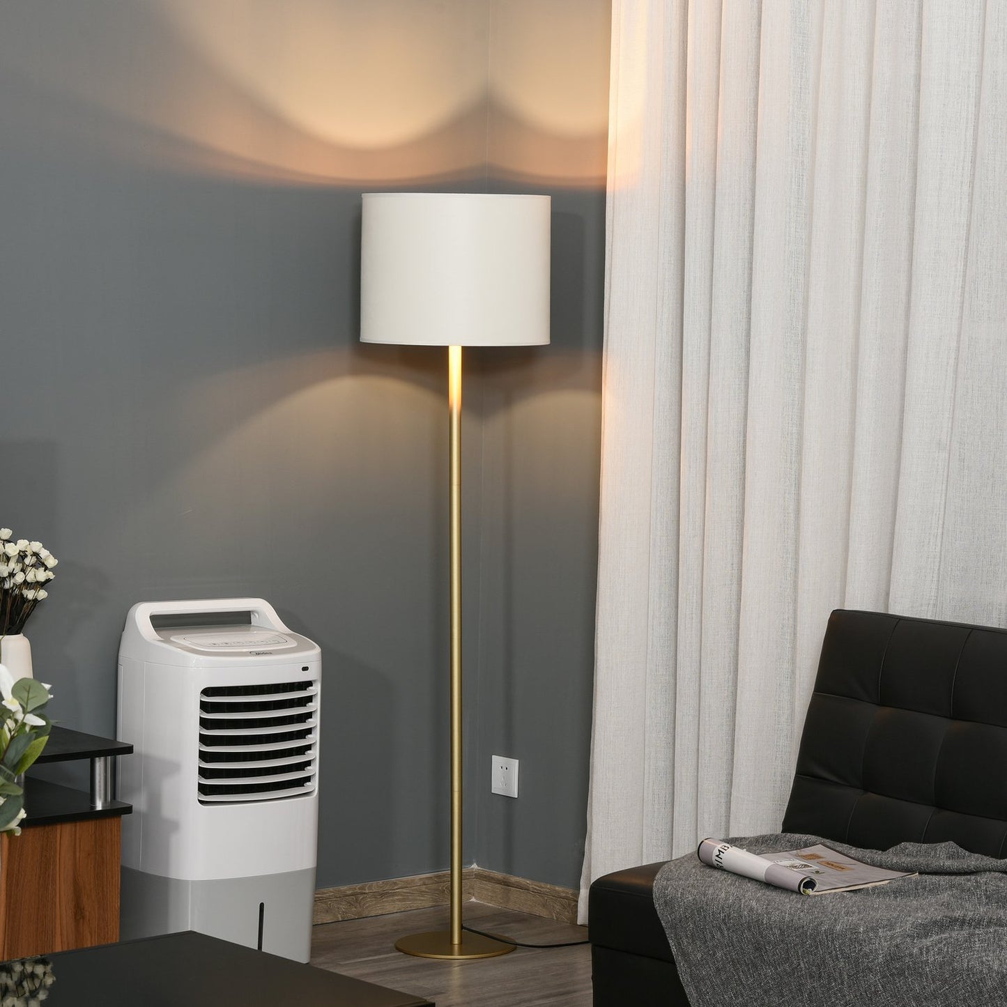 White metal floor lamp for living room, Ø40 x 160H Cm