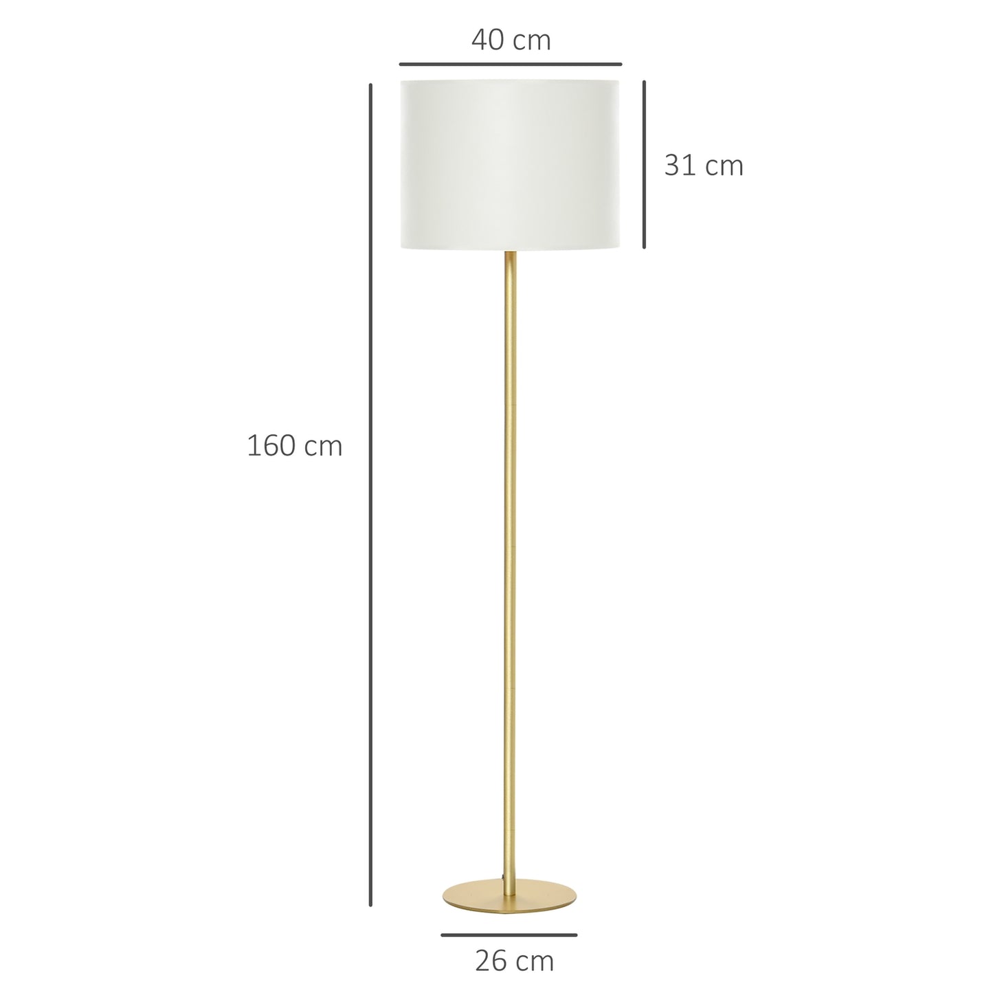 White metal floor lamp for living room, Ø40 x 160H Cm