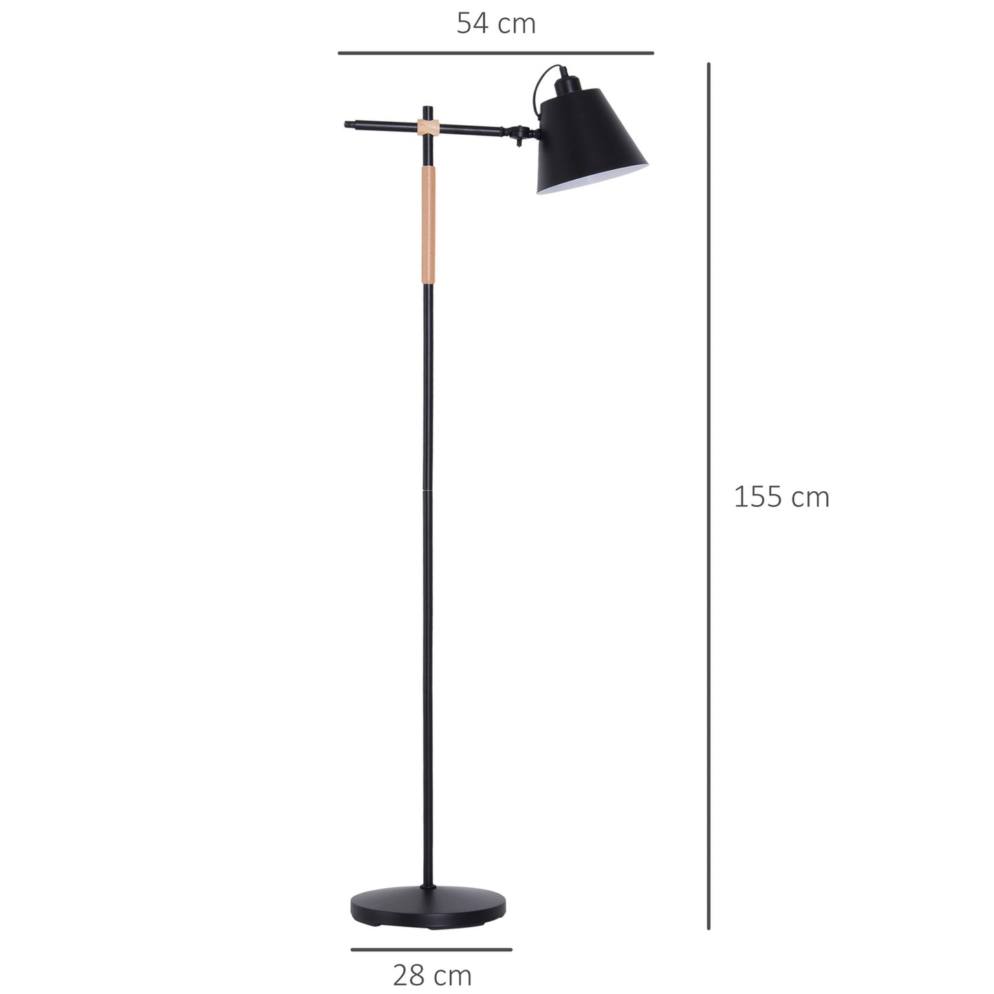 Industrial floor lamp - wood & metal, black/natural, 40W