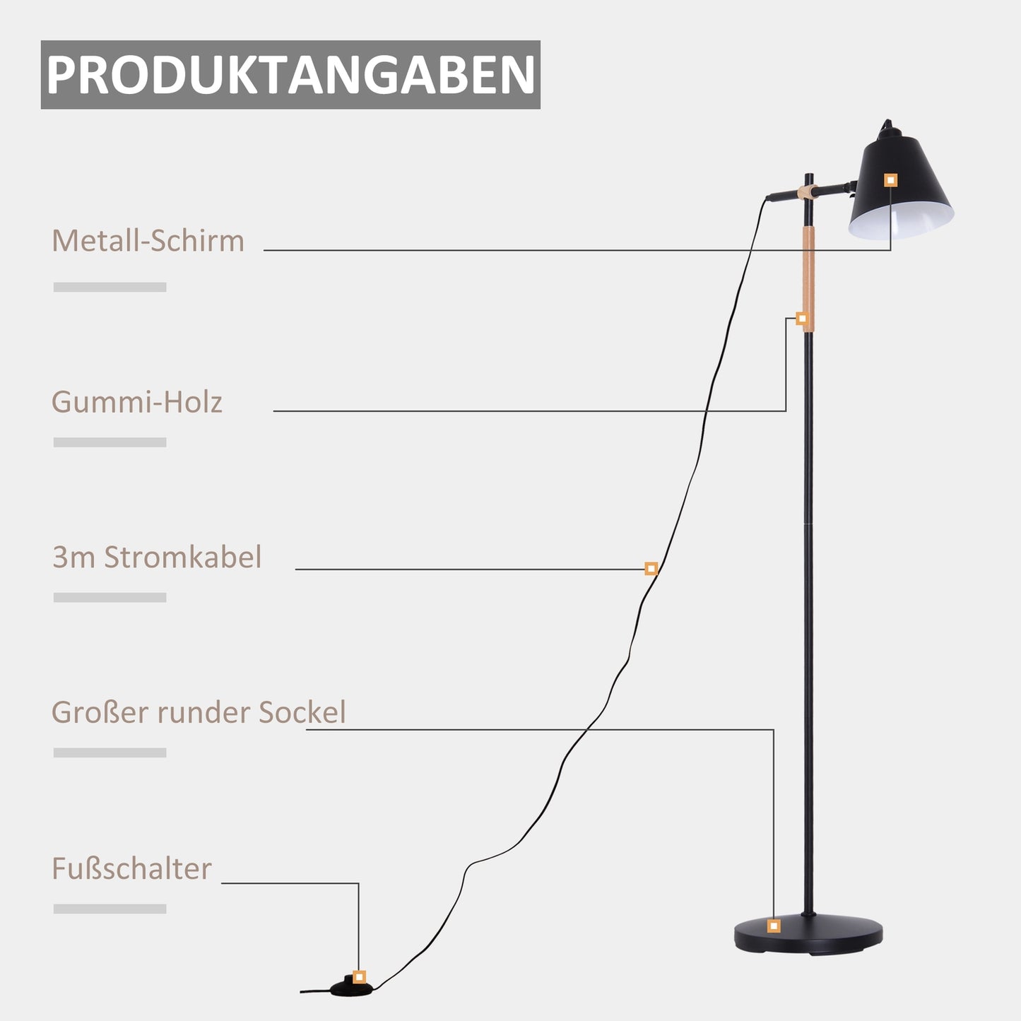 Industrial floor lamp - wood & metal, black/natural, 40W