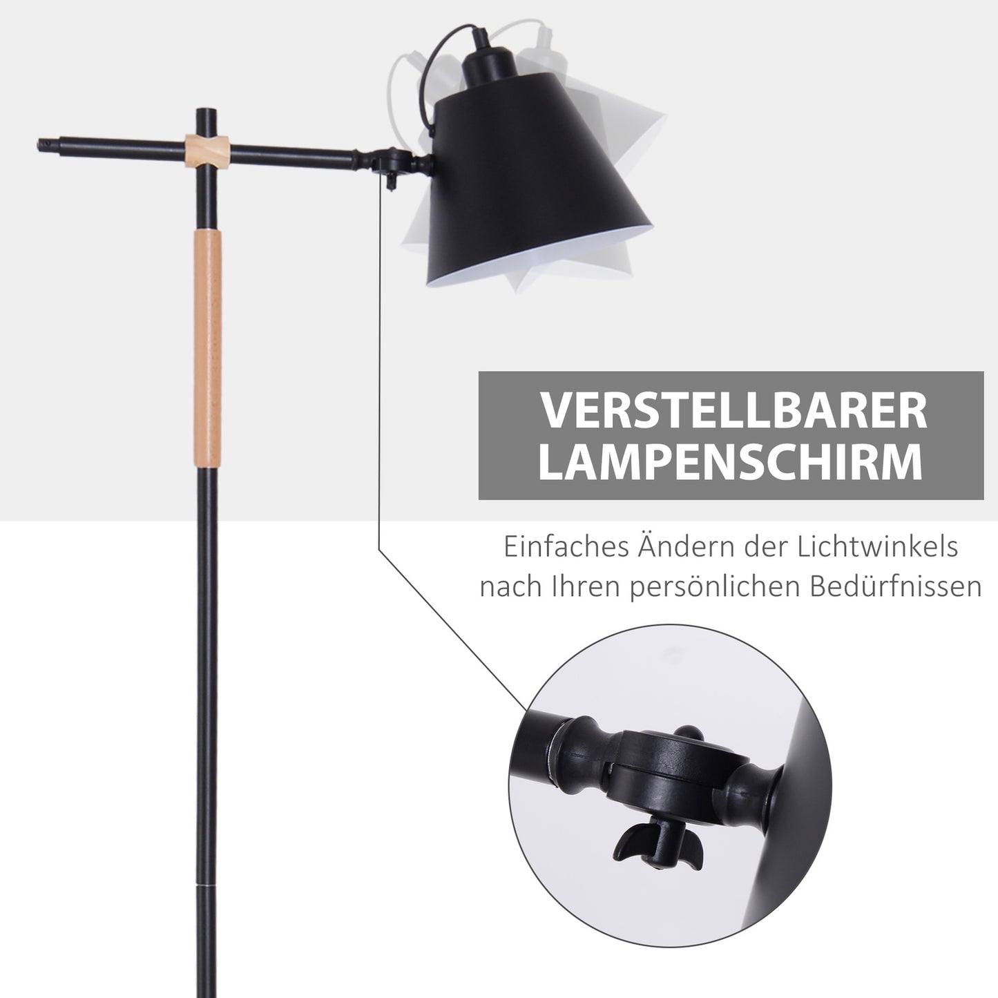 Industrial floor lamp - wood & metal, black/natural, 40W