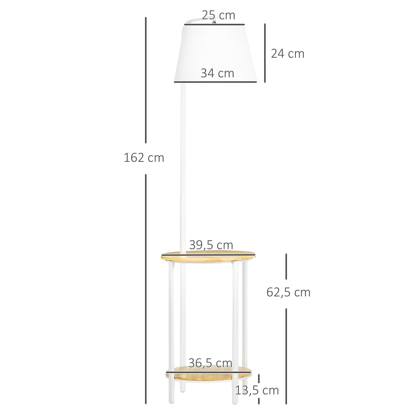 Floor lamp in white metal, 40W, Shade in linen, 162 cm Height