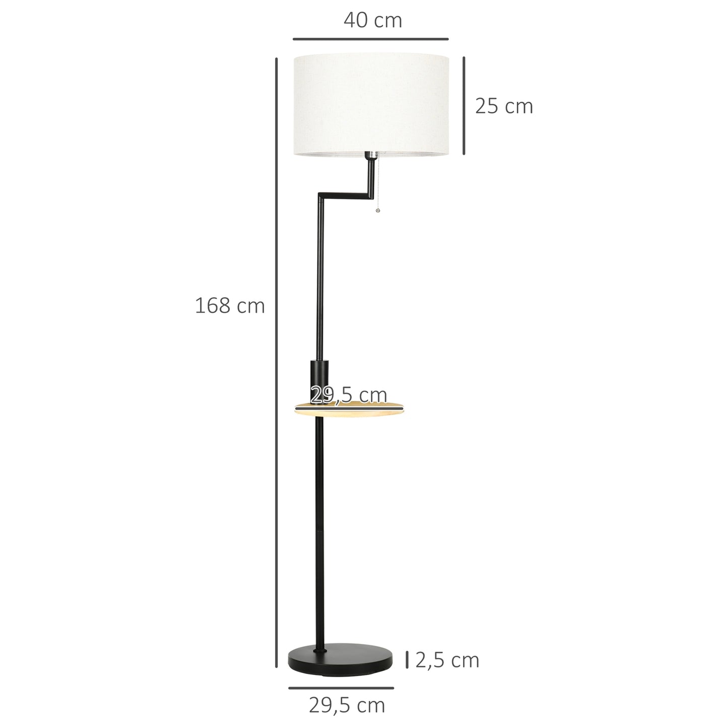 Floor lamp with shelf & USB port, steel, cream, 40W