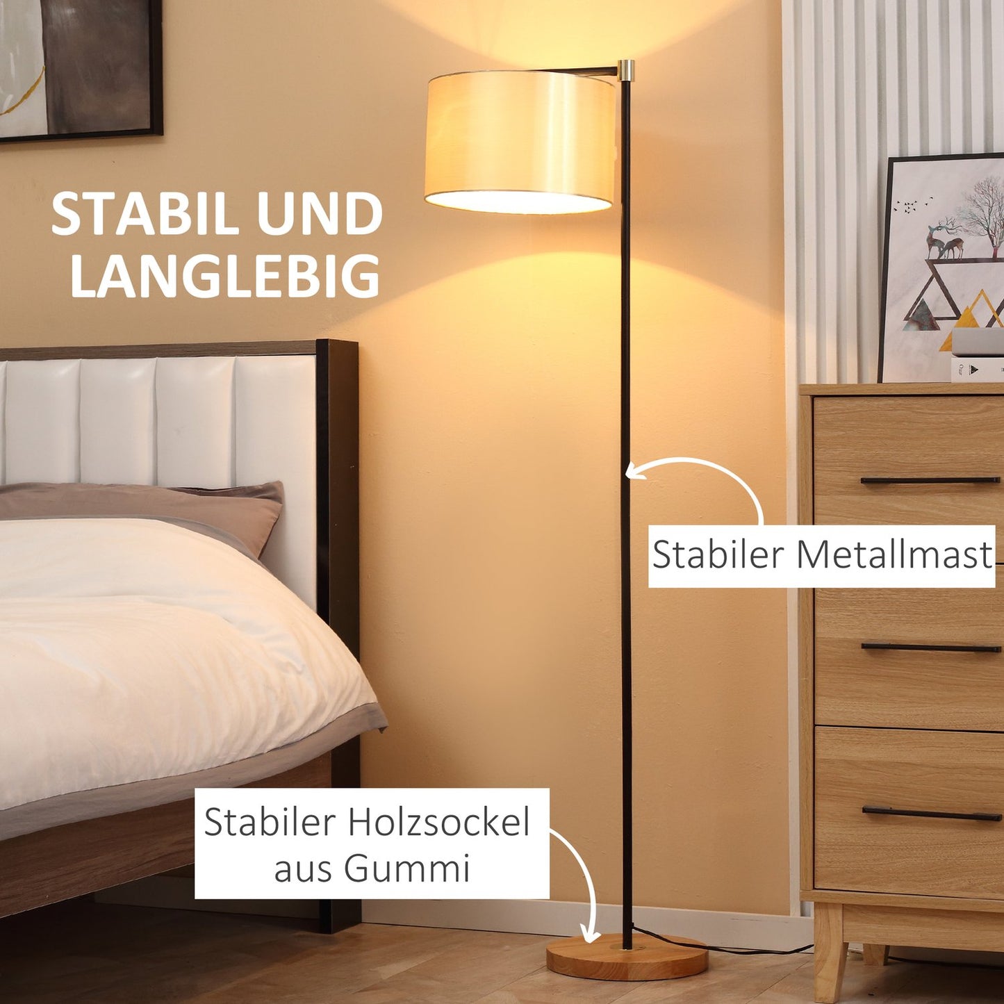 Modern floor lamp, 40W, E27, fabric shade, gold+black
