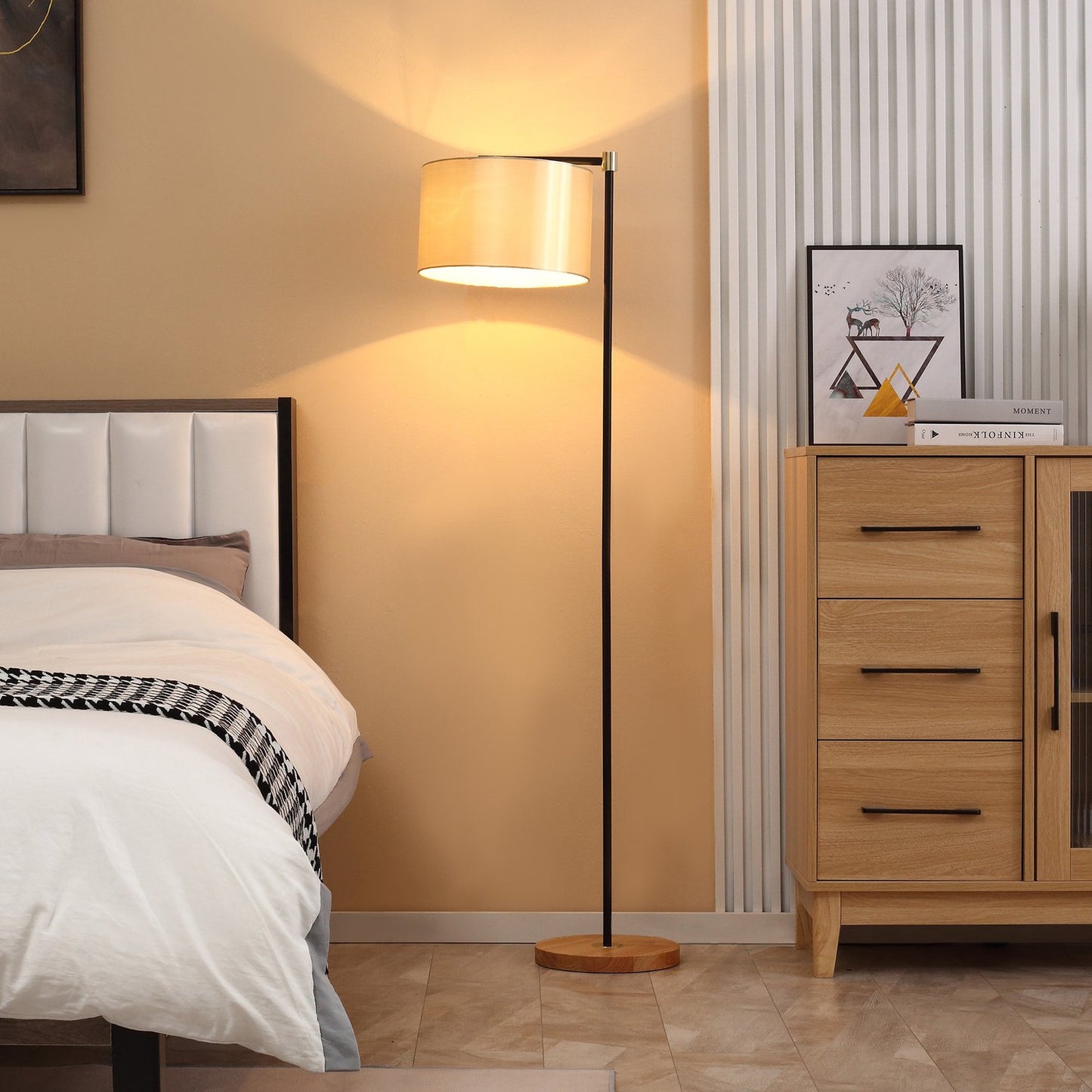 Modern floor lamp, 40W, E27, fabric shade, gold+black