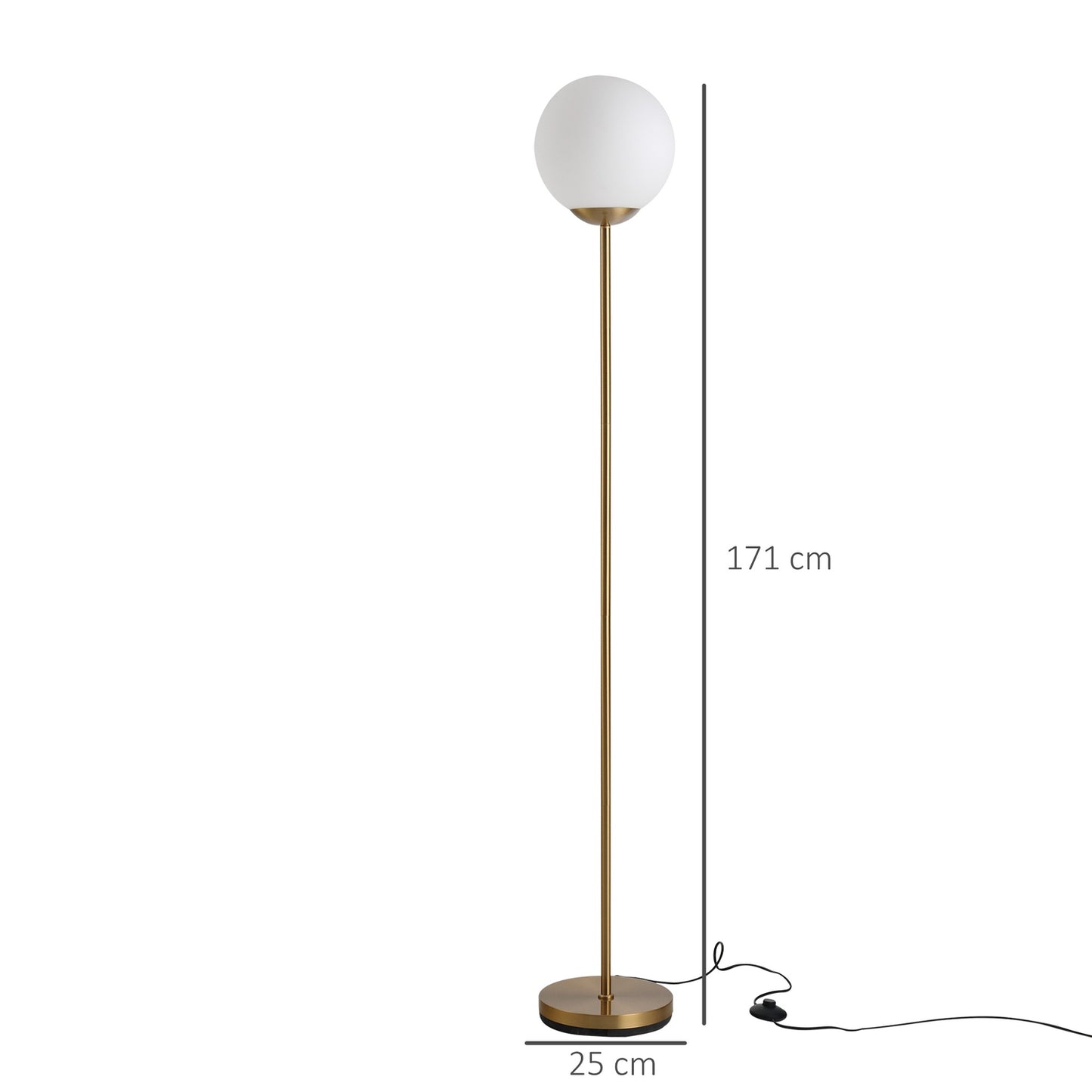 Gold metal floor lamp with glass - 25x25x171cm