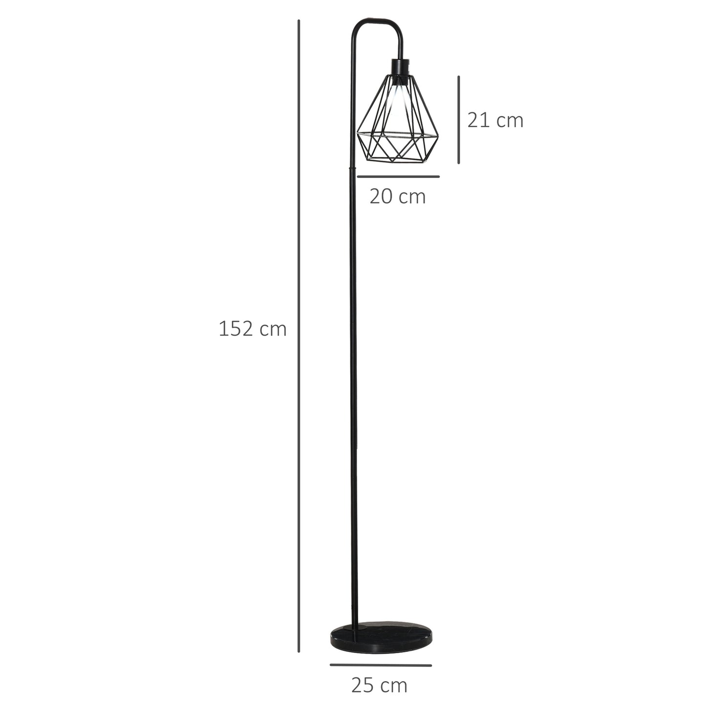 Floor lamp in industrial style, E27 Base, Steel & Marble, Black