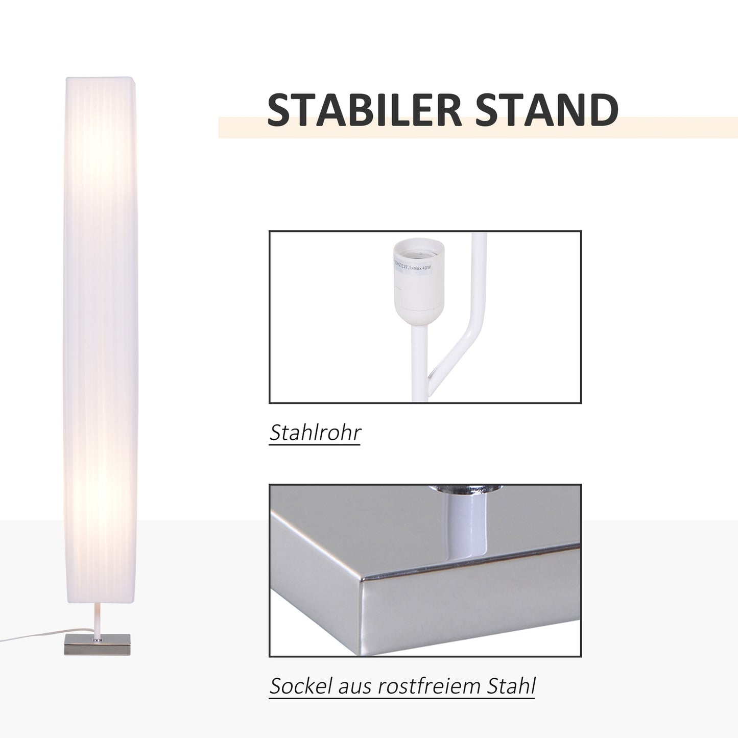 Modern floor lamp, white stainless steel, E27 socket