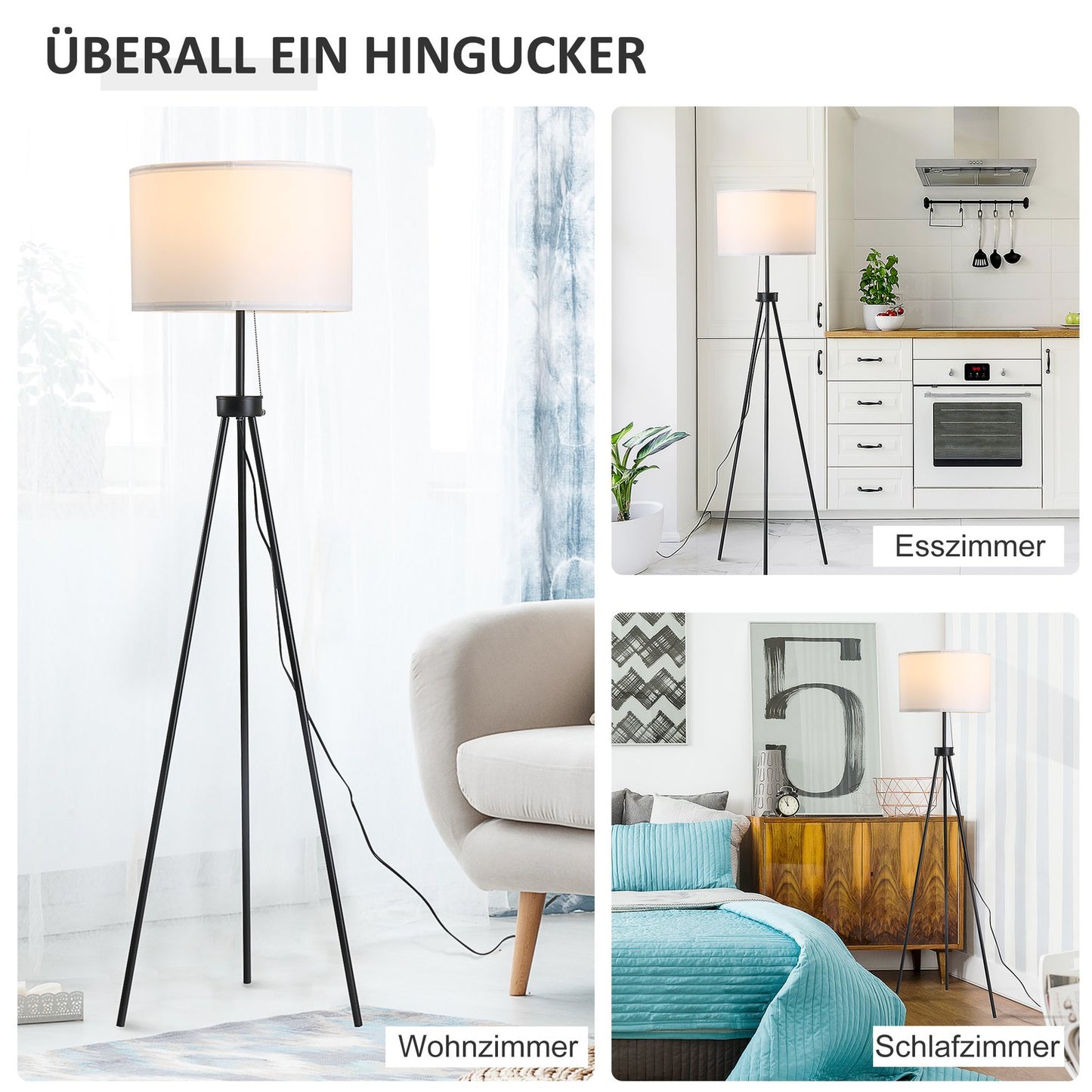 Modern black & white floor lamp E27, steel & polyester