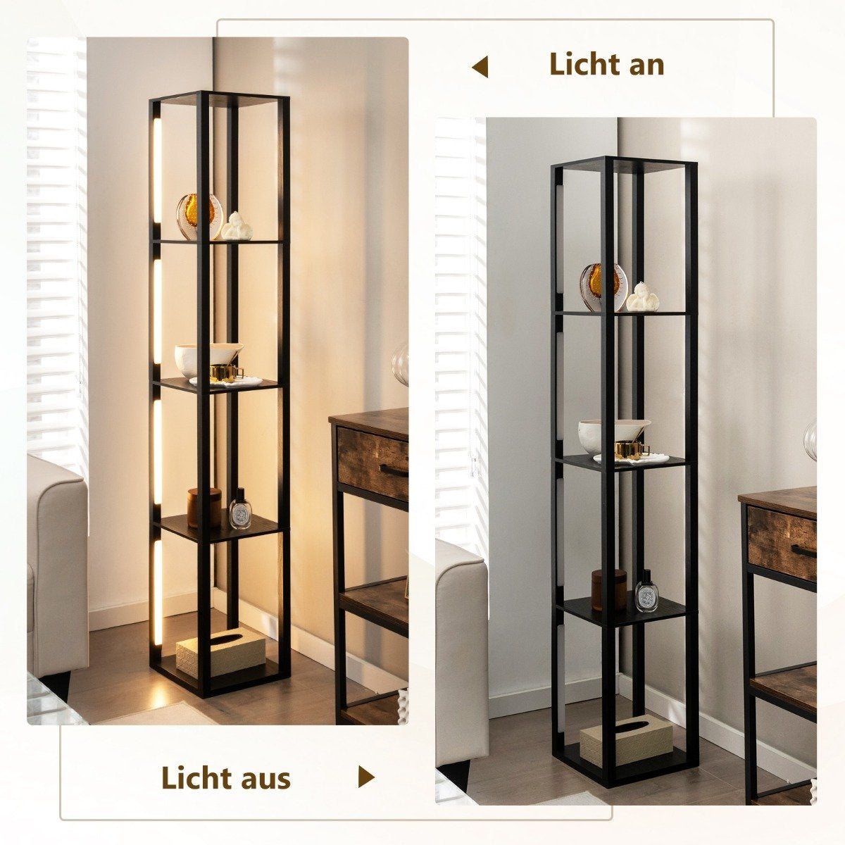 Floor Lamp Modern Illuminated Storage Shelf 29 x 29 x 163 cm Black