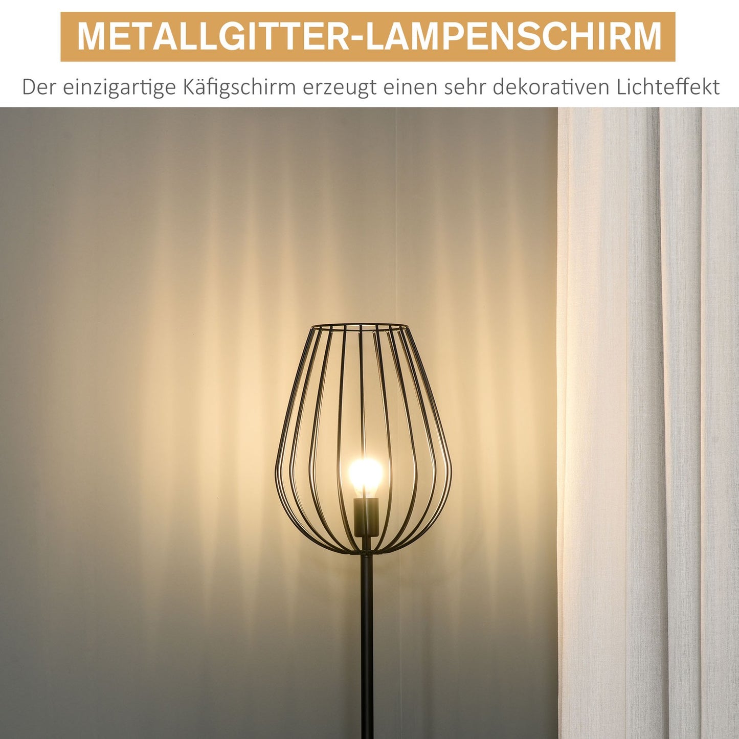 Industrial retro floor lamp, metal shade in mesh, 27.5x159cm