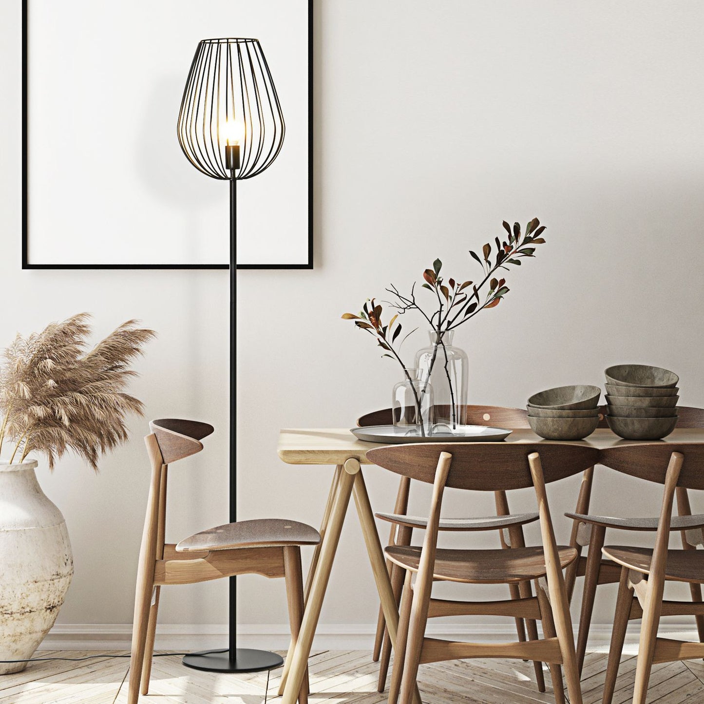 Industrial retro floor lamp, metal shade in mesh, 27.5x159cm