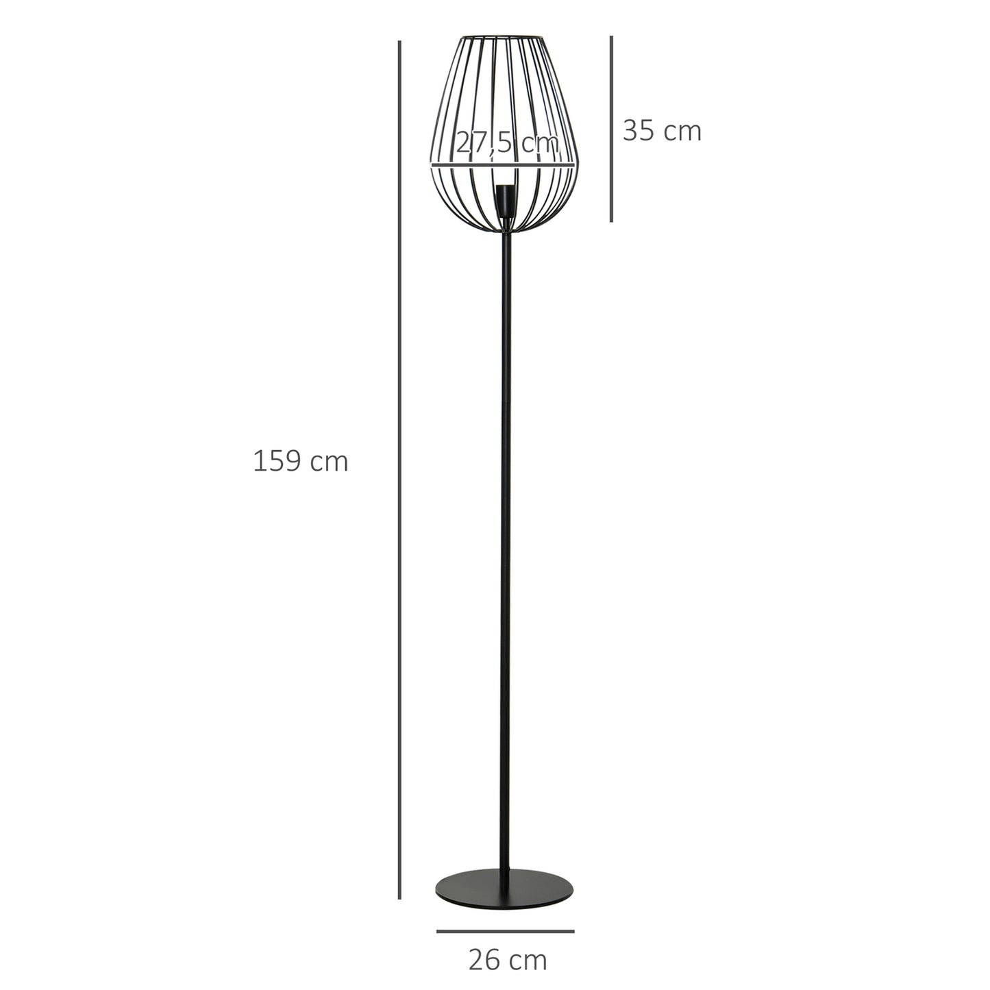 Industrial retro floor lamp, metal shade in mesh, 27.5x159cm