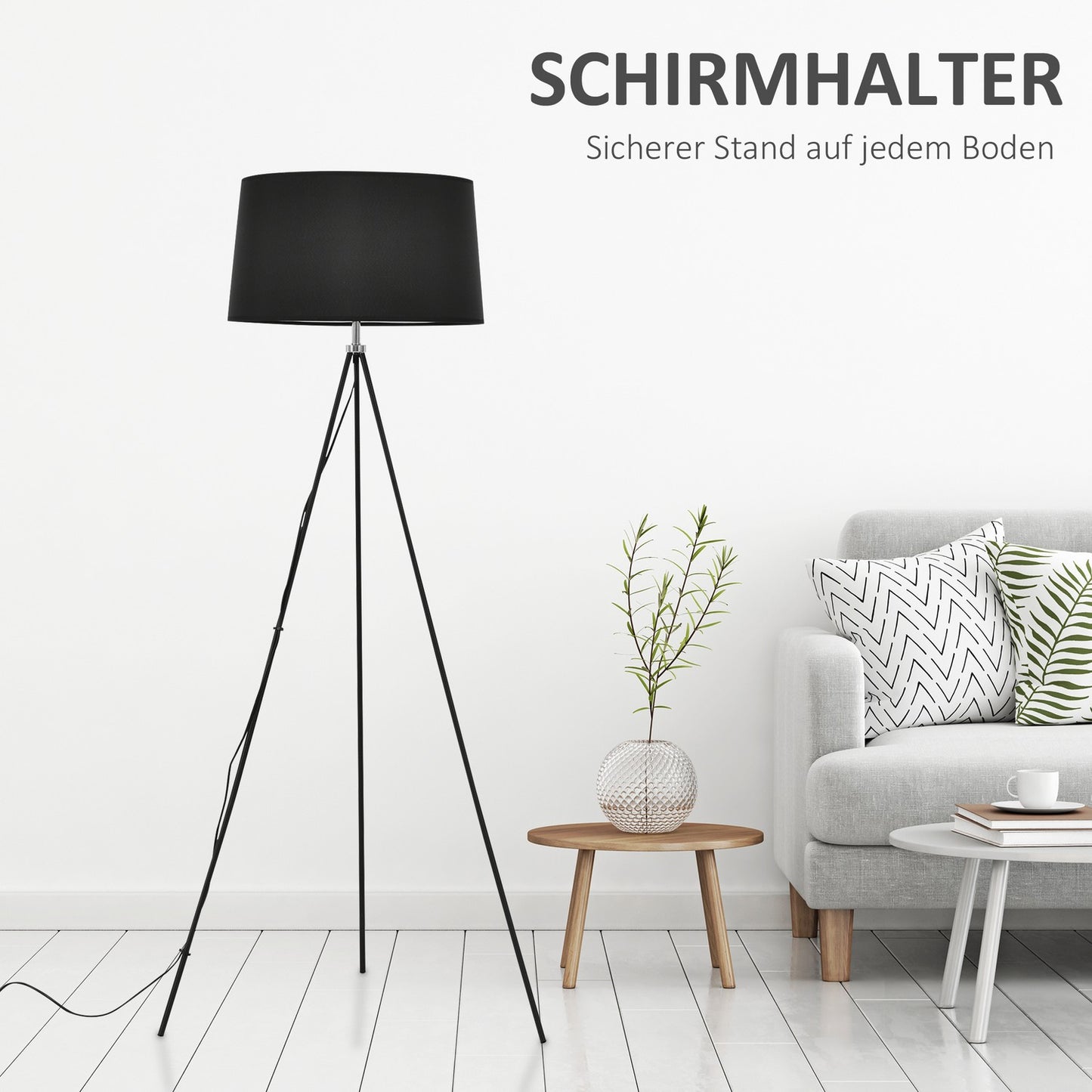 Scandinavian Black Tripod Floor Lamp – Fabric & Metal, 73x156cm