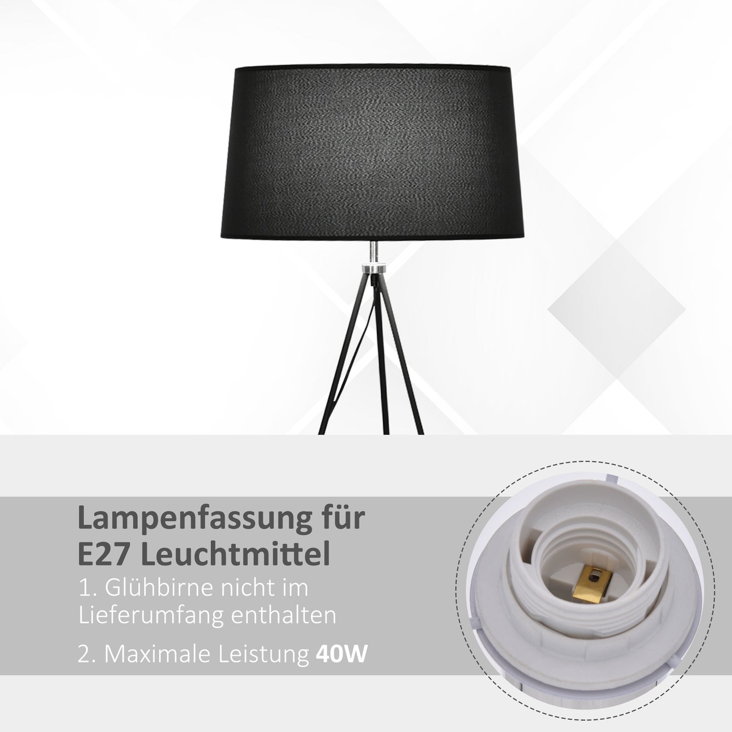 Scandinavian Black Tripod Floor Lamp – Fabric & Metal, 73x156cm