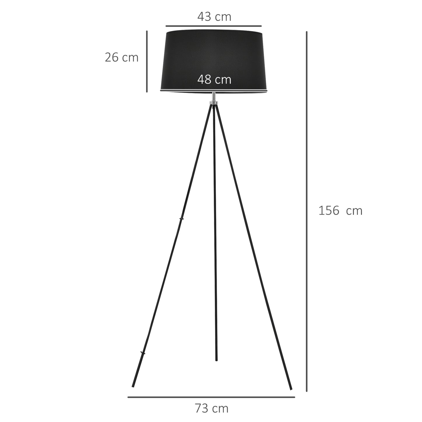 Scandinavian Black Tripod Floor Lamp – Fabric & Metal, 73x156cm