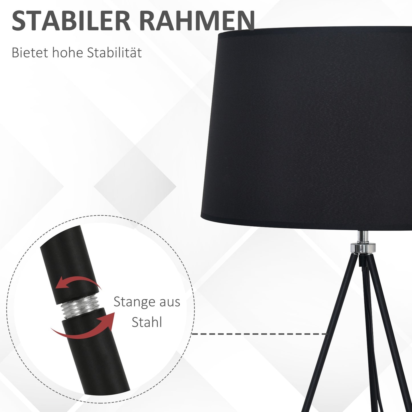 Scandinavian Black Tripod Floor Lamp – Fabric & Metal, 73x156cm