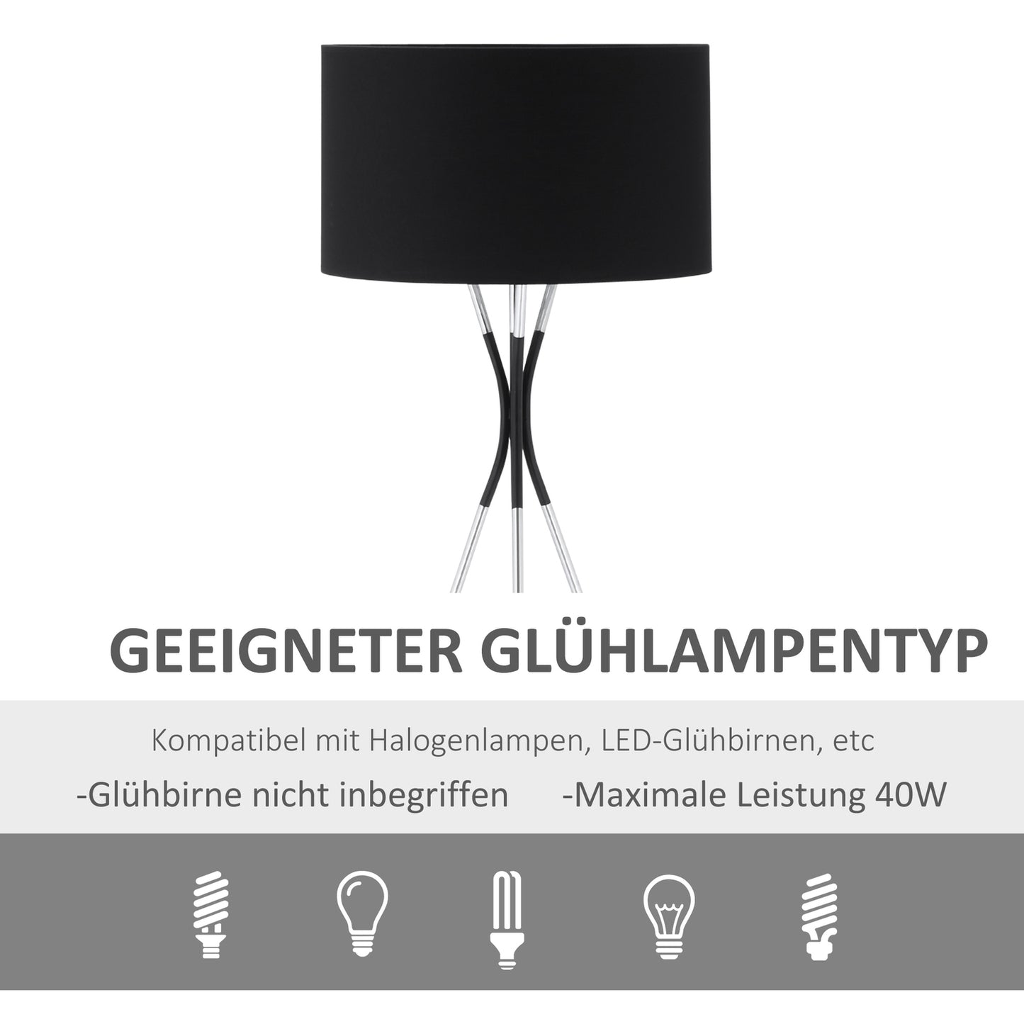 Stand floor lamp, elegant 40W, fabric shade, metal base