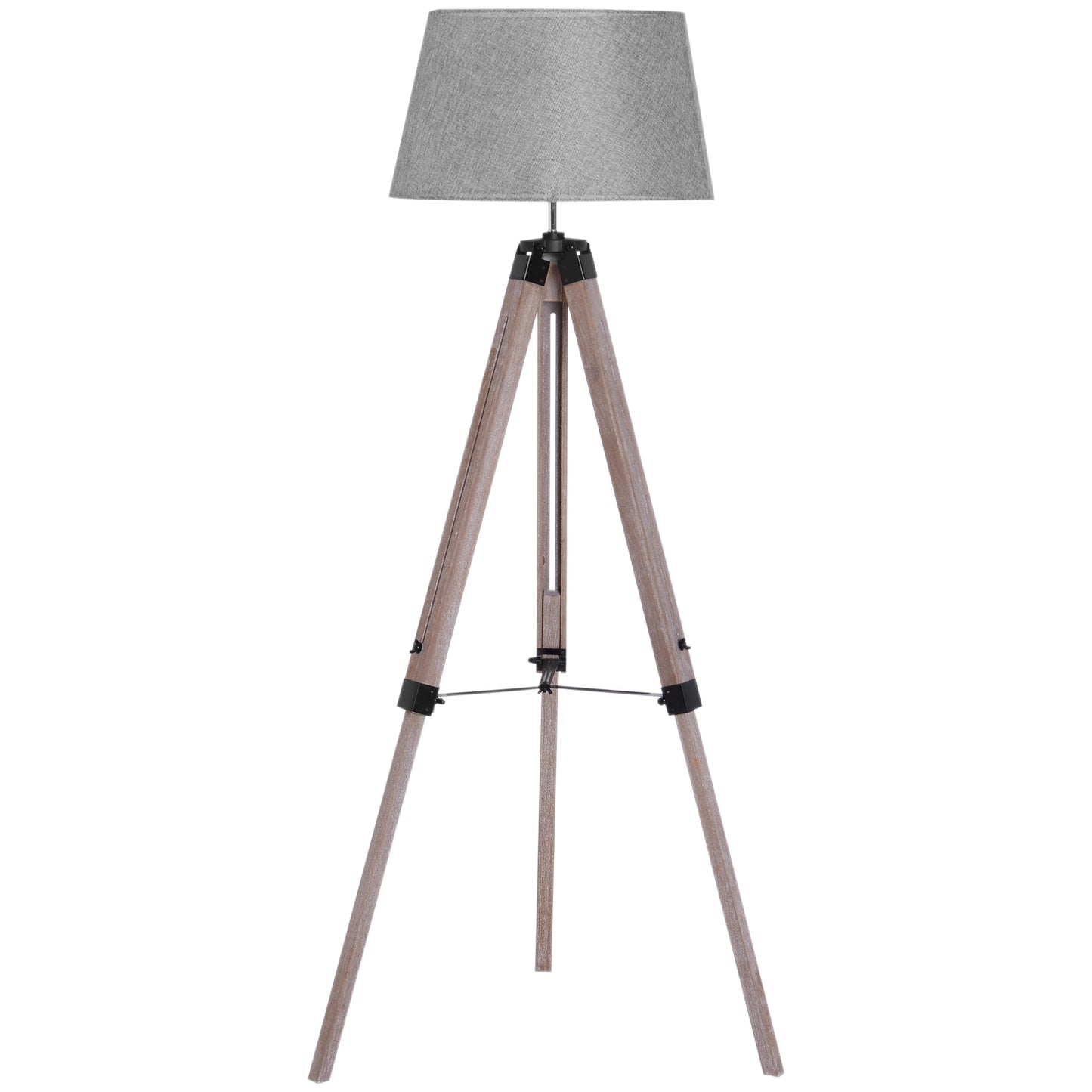 Height-adjustable stand floor lamp, wood & linen, Scandinavian design