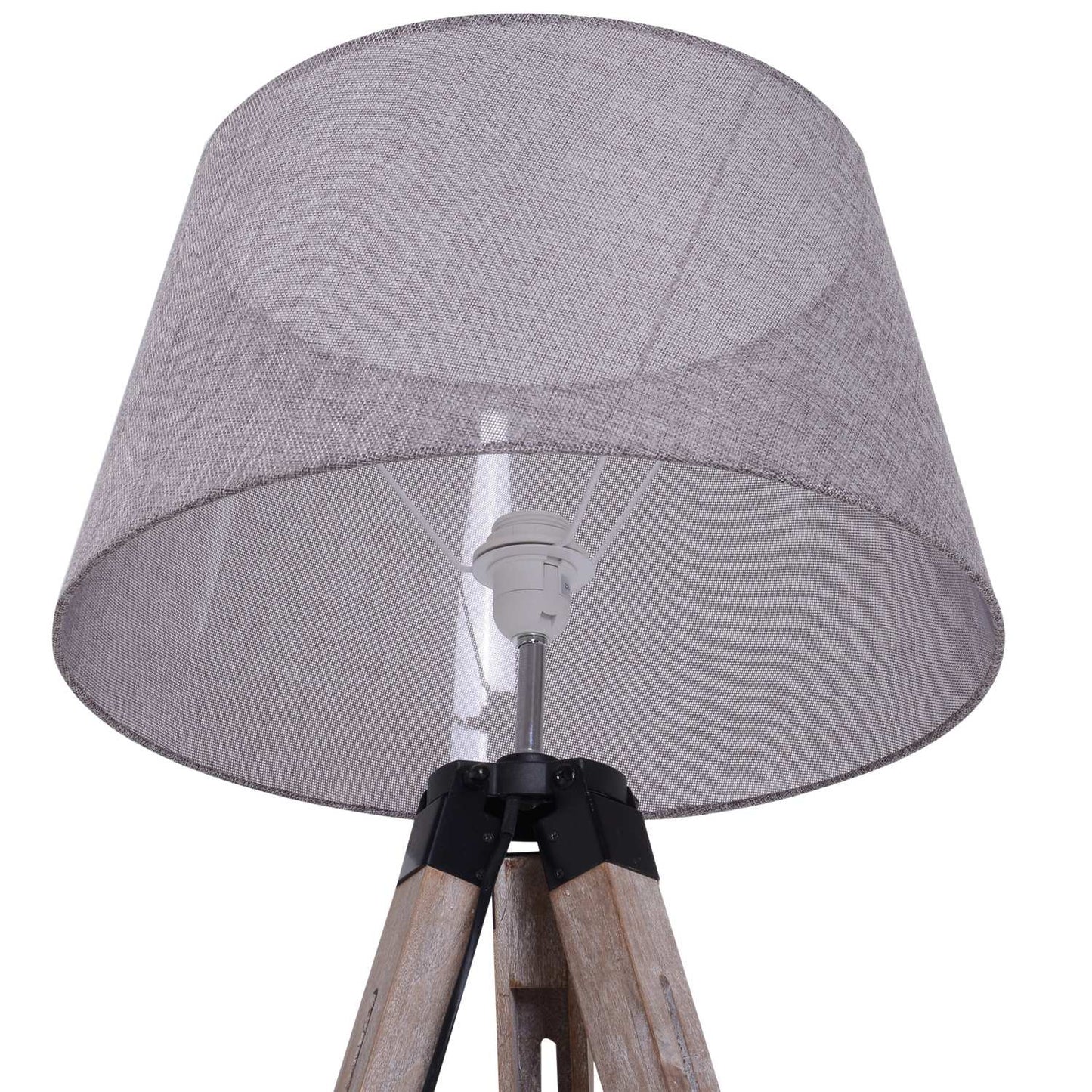 Height-adjustable stand floor lamp, wood & linen, Scandinavian design