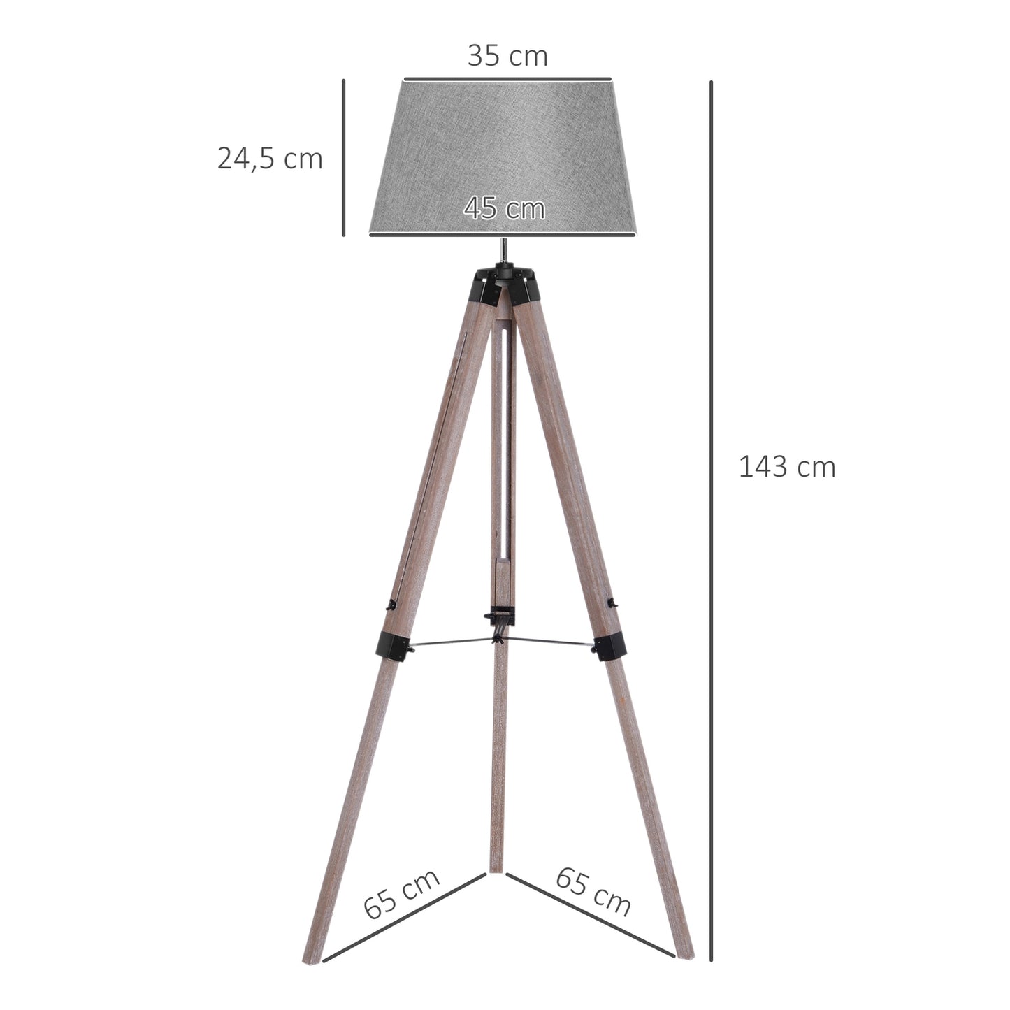 Height-adjustable stand floor lamp, wood & linen, Scandinavian design