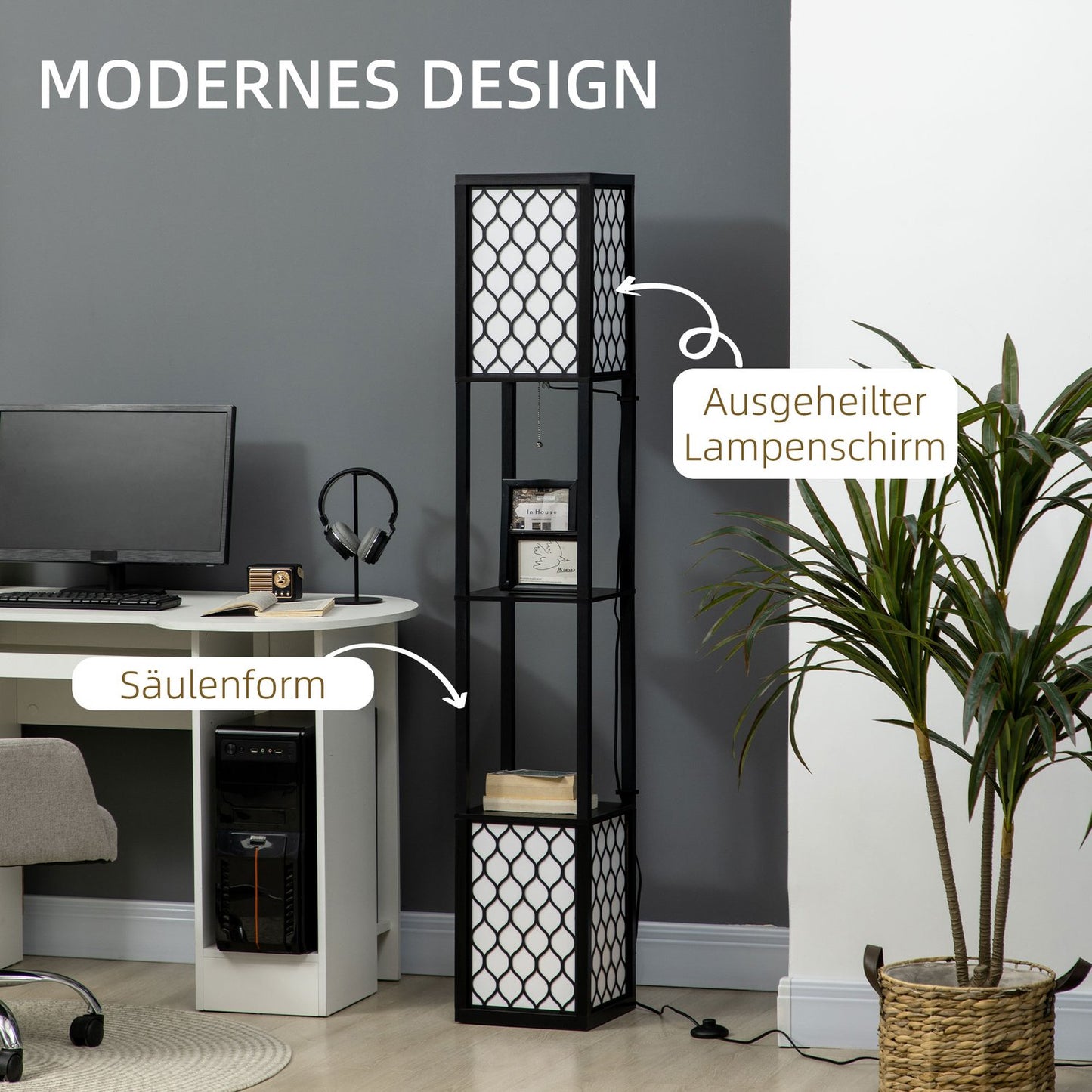 Floor lamp with shelf, double light, 40W zipper