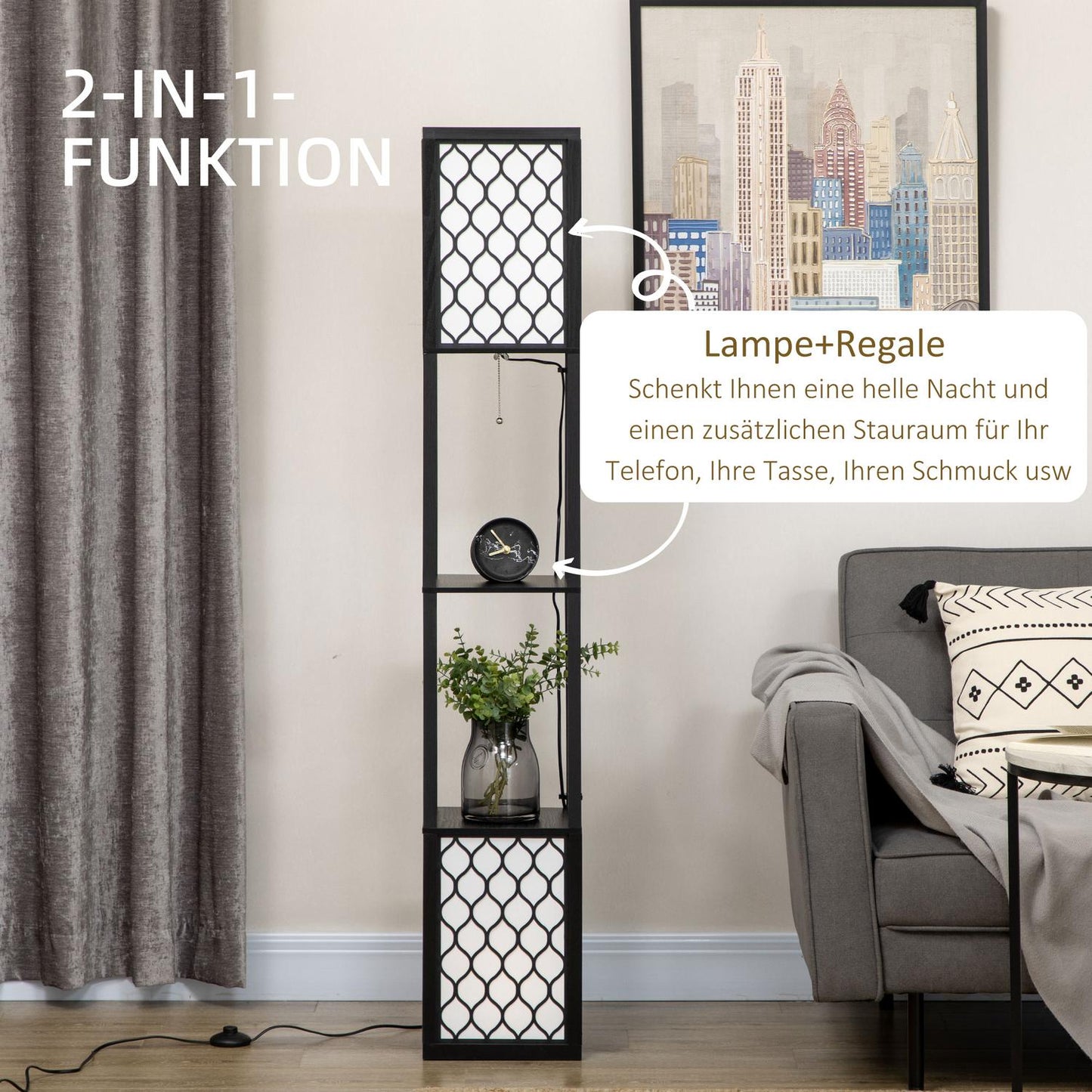 Floor lamp with shelf, double light, 40W zipper