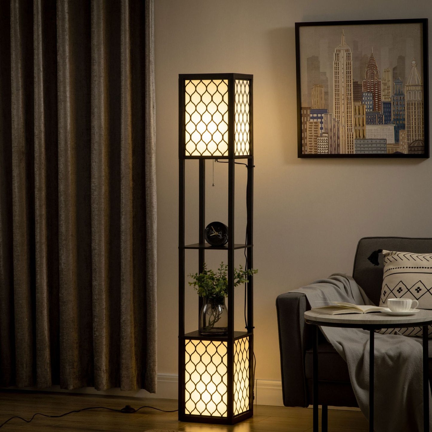 Floor lamp with shelf, double light, 40W zipper