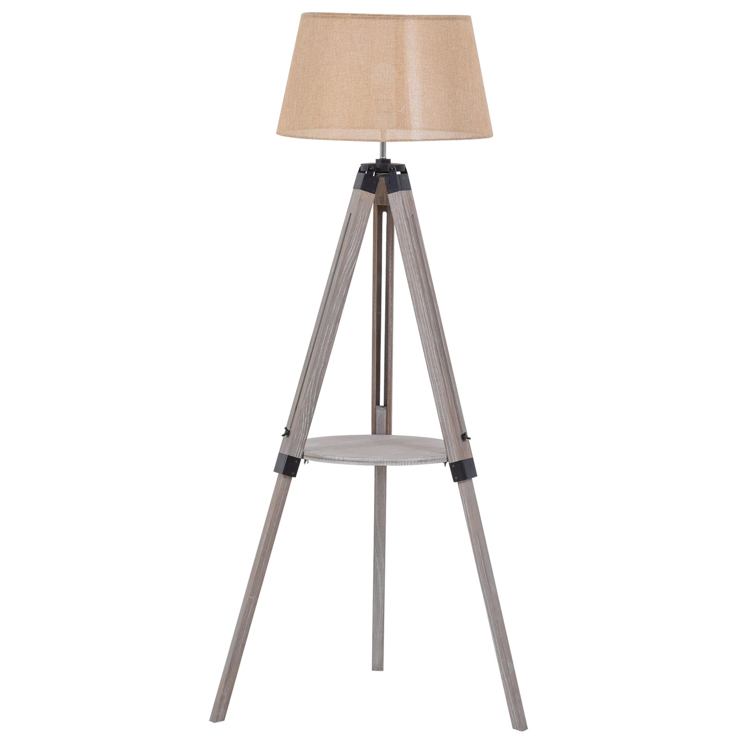 Adjustable vintage floor lamp with shelf, steel & cotton