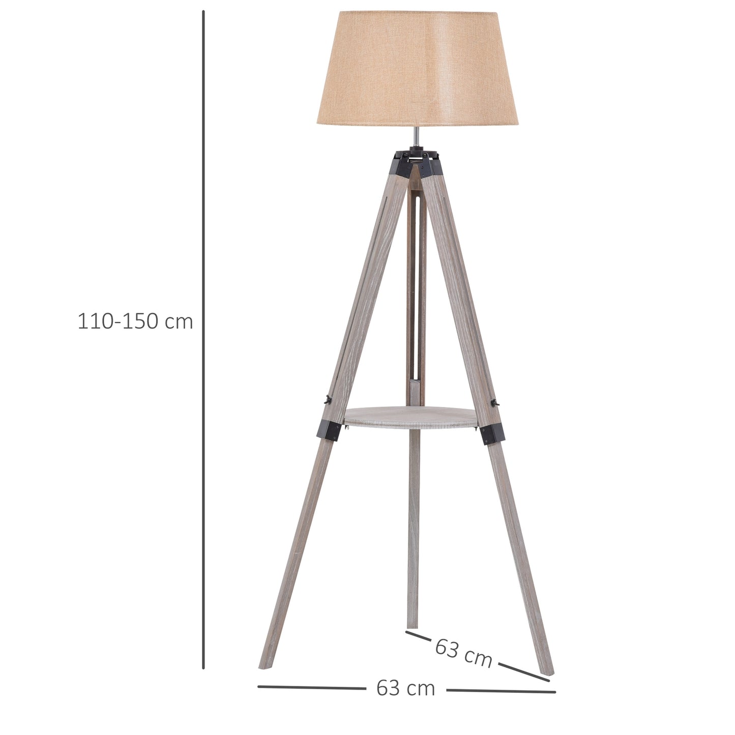 Adjustable vintage floor lamp with shelf, steel & cotton