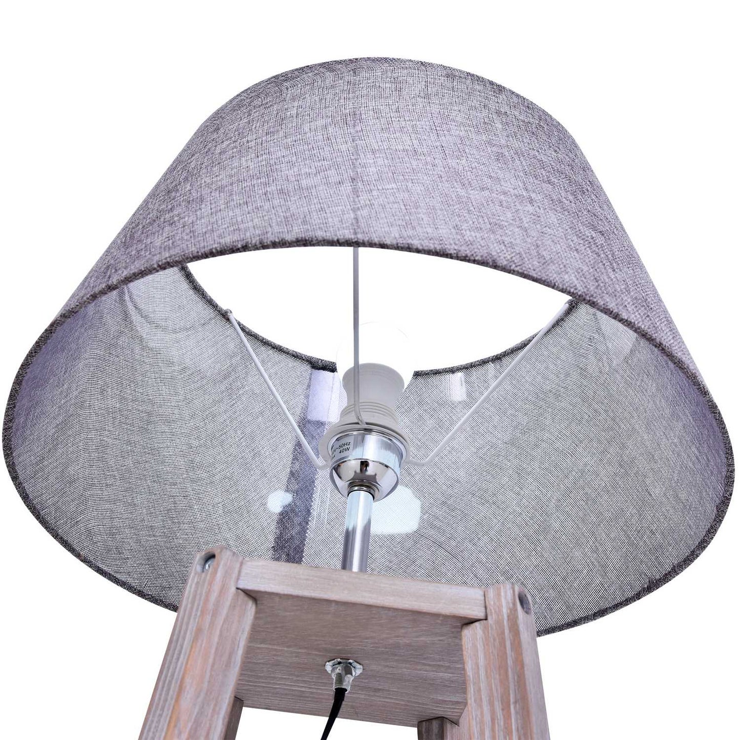 Scandinavian floor lamp with shelf, pine & linen