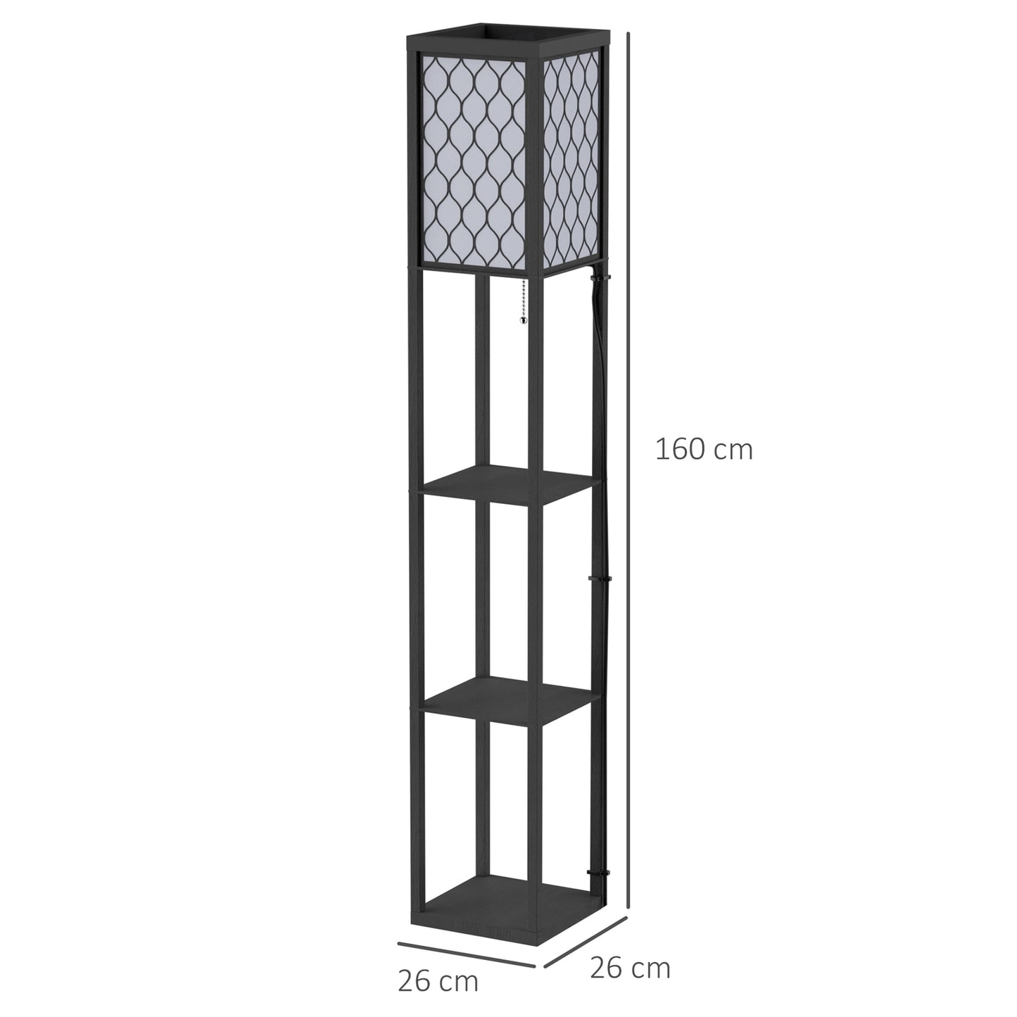 Floor lamp with shelves - black wood, 160cm, E27 40W