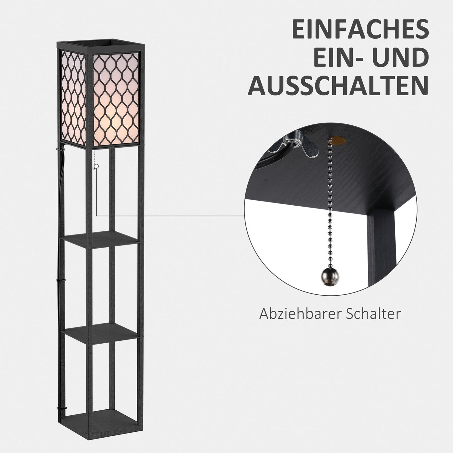 Floor lamp with shelves - black wood, 160cm, E27 40W