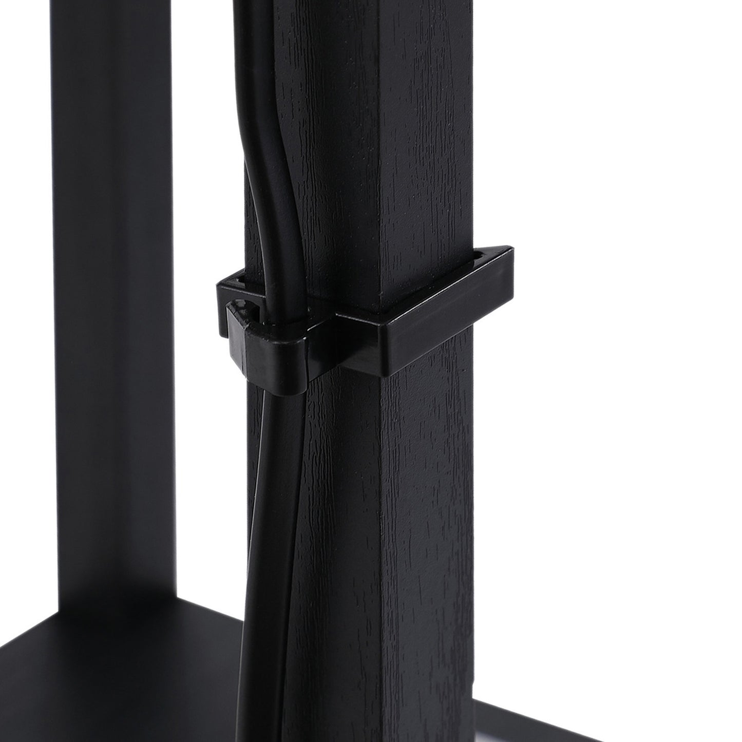 Black wooden floor lamp with shelves, E27 base, 160cm