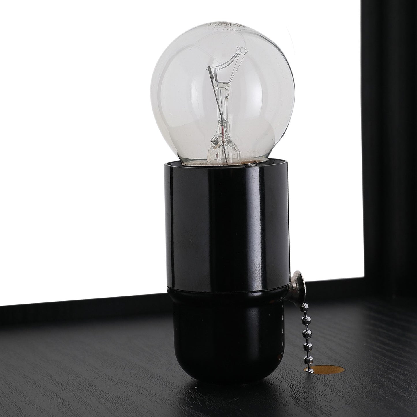 Black wooden floor lamp with shelves, E27 base, 160cm