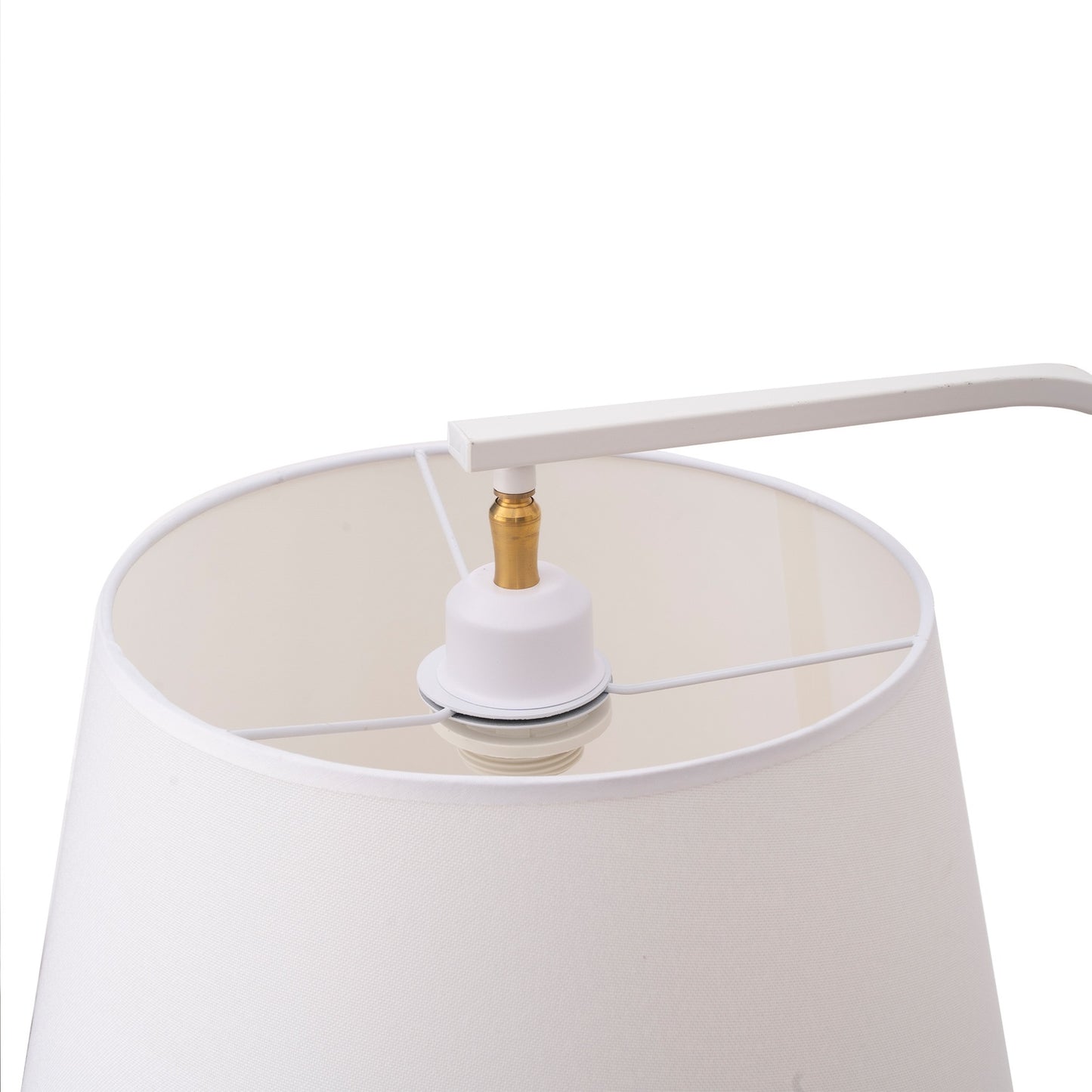 Floor lamp with shelves and table, E27, White metal