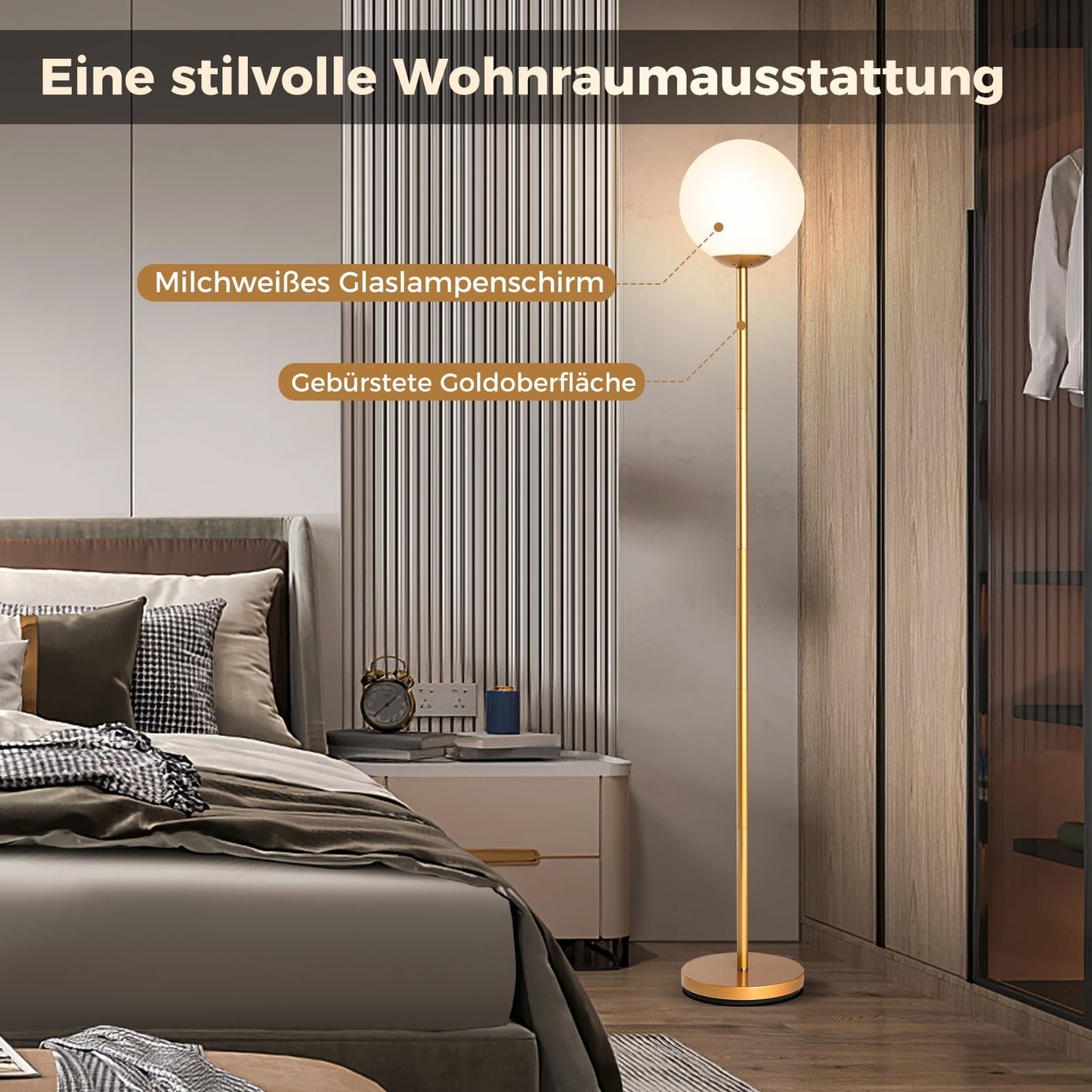 Floor Lamp with Glass Shade & Foot Switch, 165 cm Tall