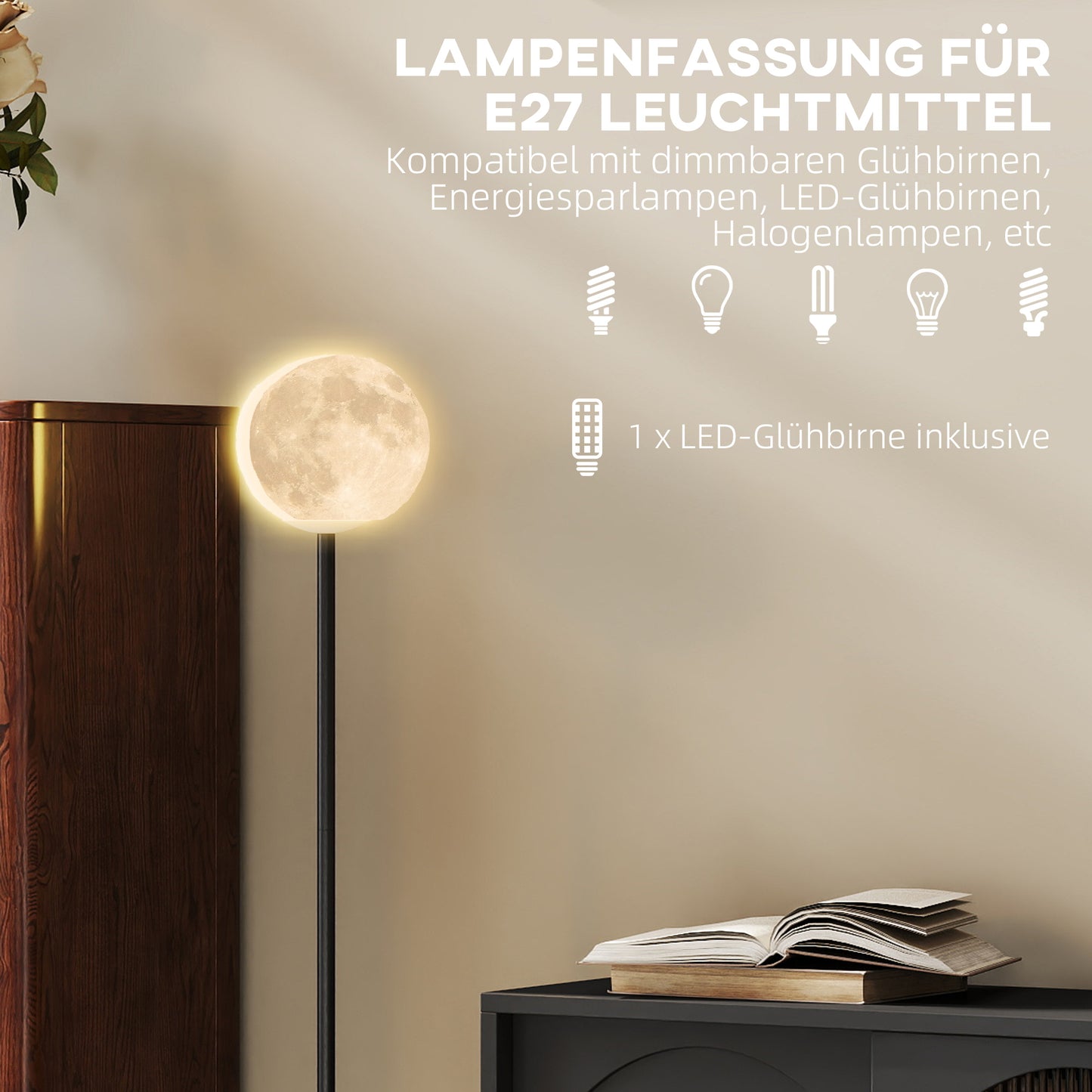 Floor Lamp with Moon Shade, Foot Switch, 3 Color Temps