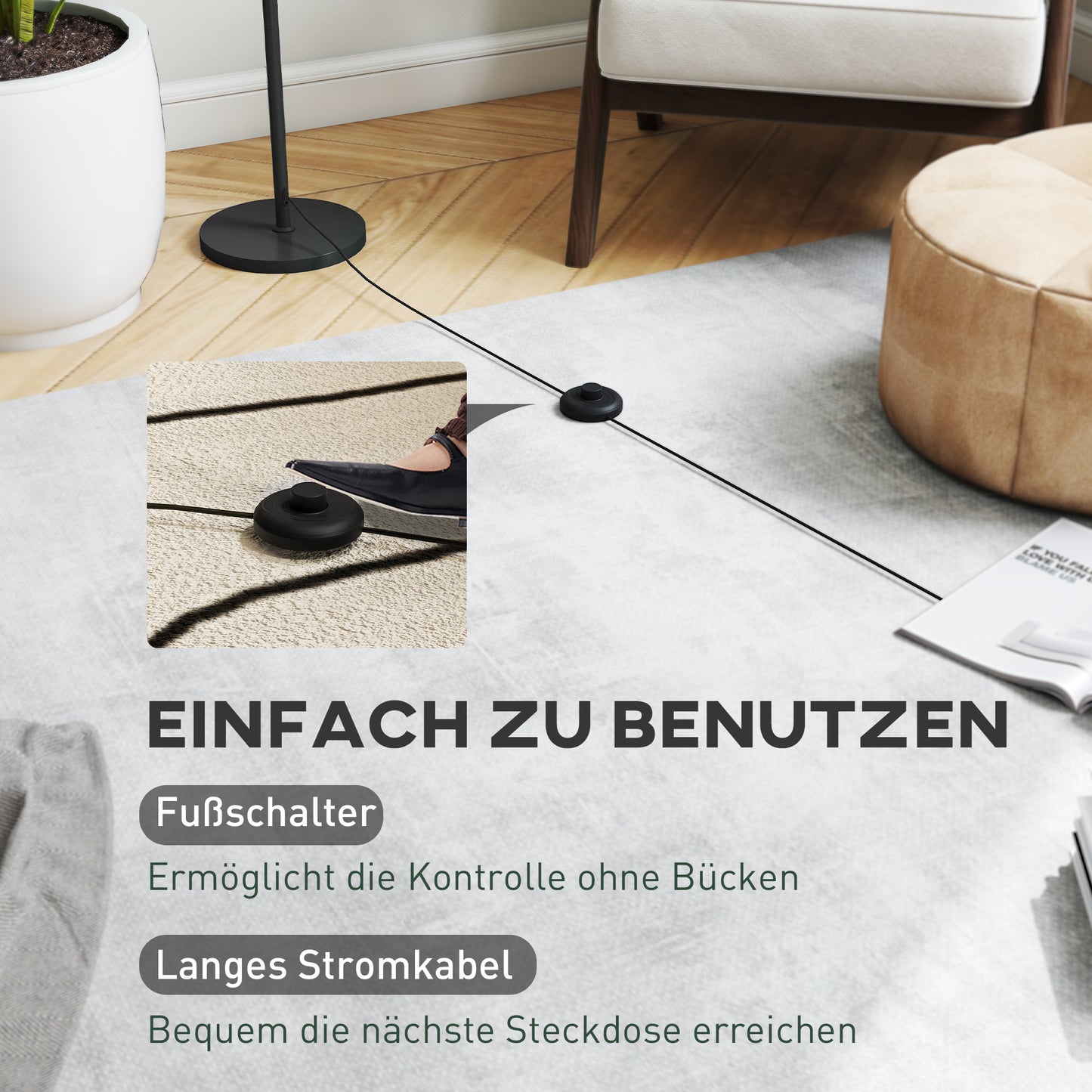 Floor Lamp with Moon Shade, Foot Switch, 3 Color Temps