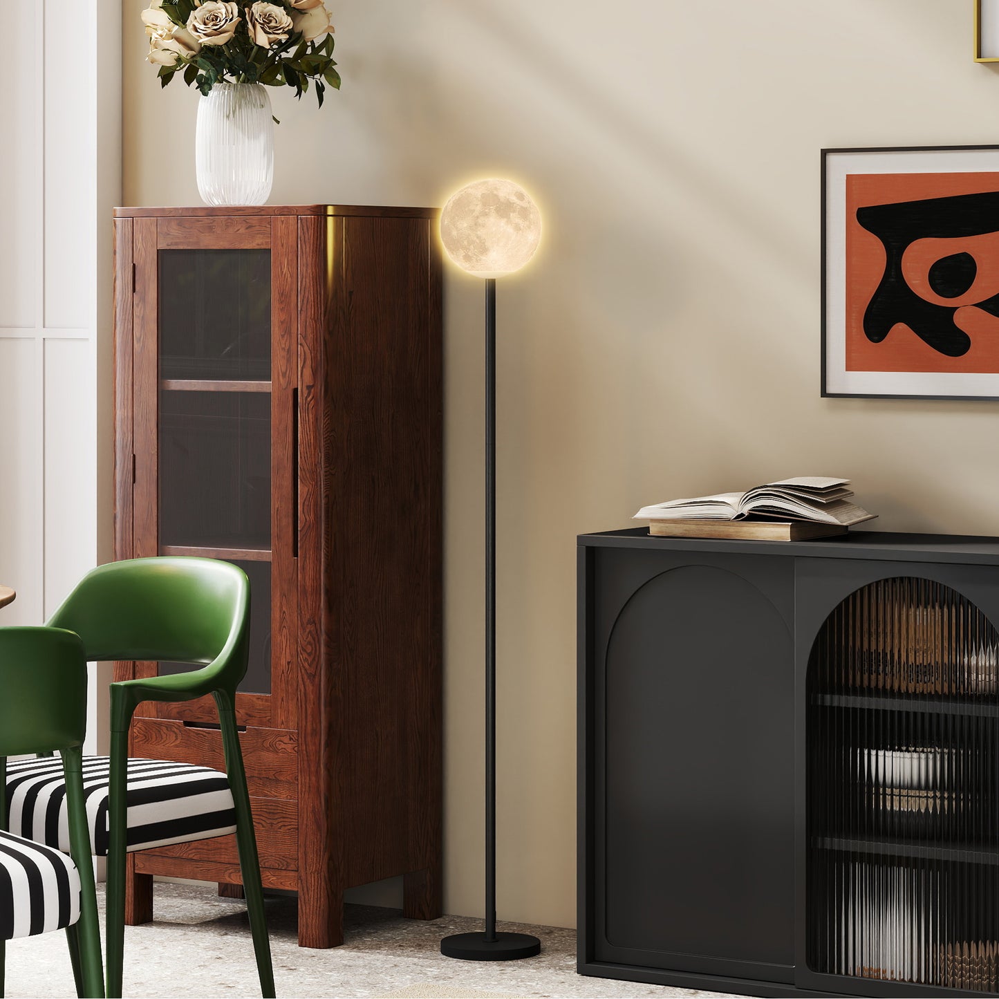 Floor Lamp with Moon Shade, Foot Switch, 3 Color Temps