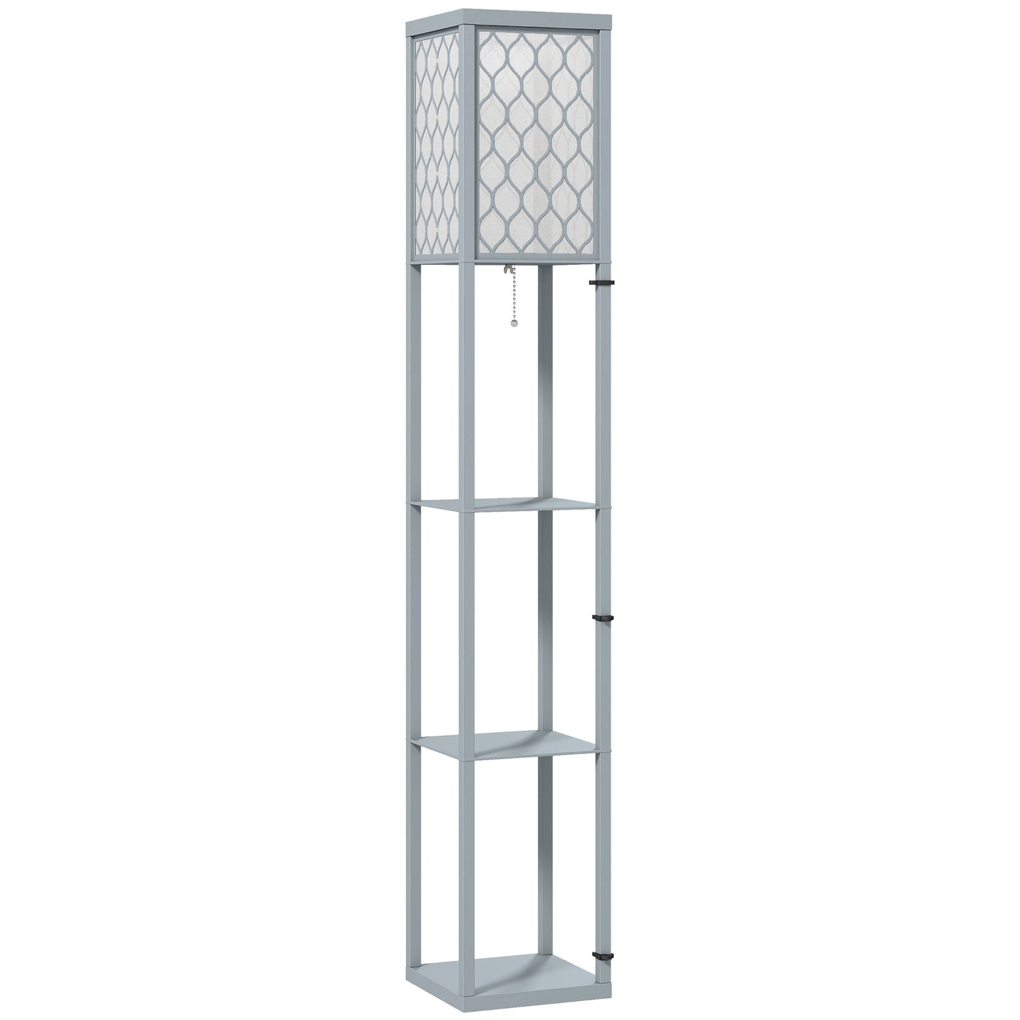Floor Lamp with Shelf, 3 Tiers, Compact MDF, Light Grey