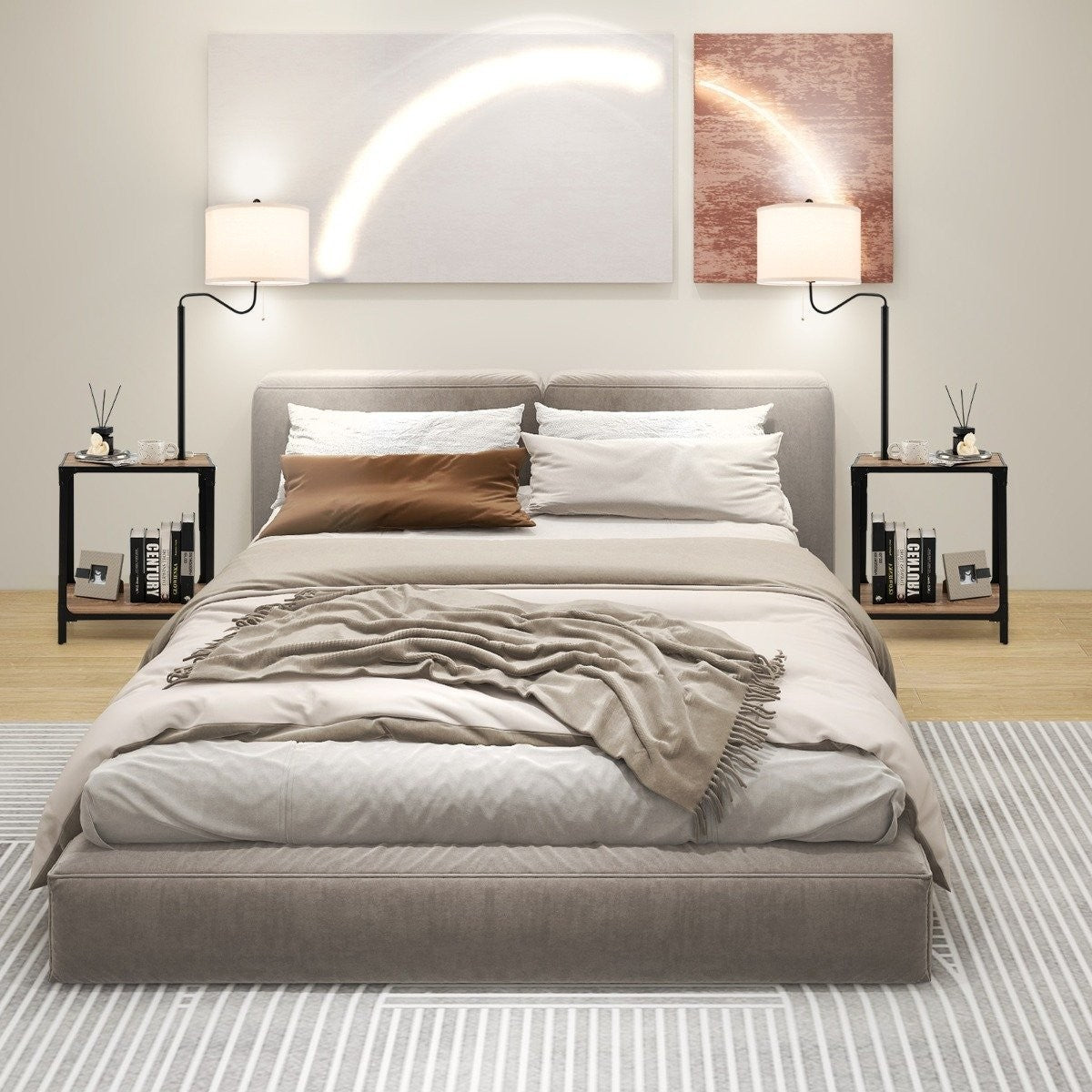 Floor Lamp with Side Table, USB Ports, 360° Rotating Arm